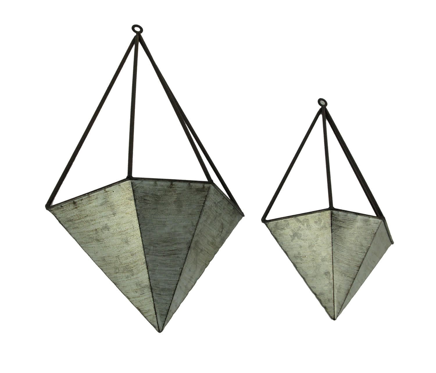 Gerson International GER-2477690 Galvanized Metal Diamond Shaped Angular Hanging Planters Set of 2