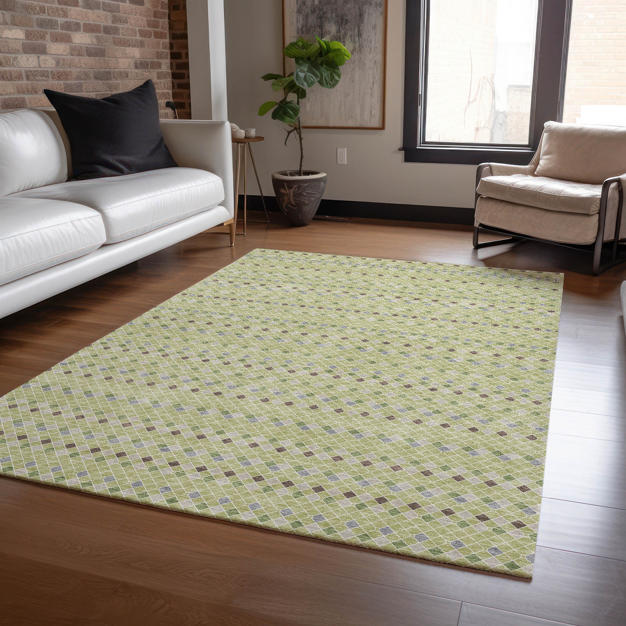 Addison Rugs ACN1408AL3X5 Chantille ACN1408AL 3 x 5 (ft) Polyester Aloe Rectangular Indoor/Outdoor Geometric Machine washable Area rug