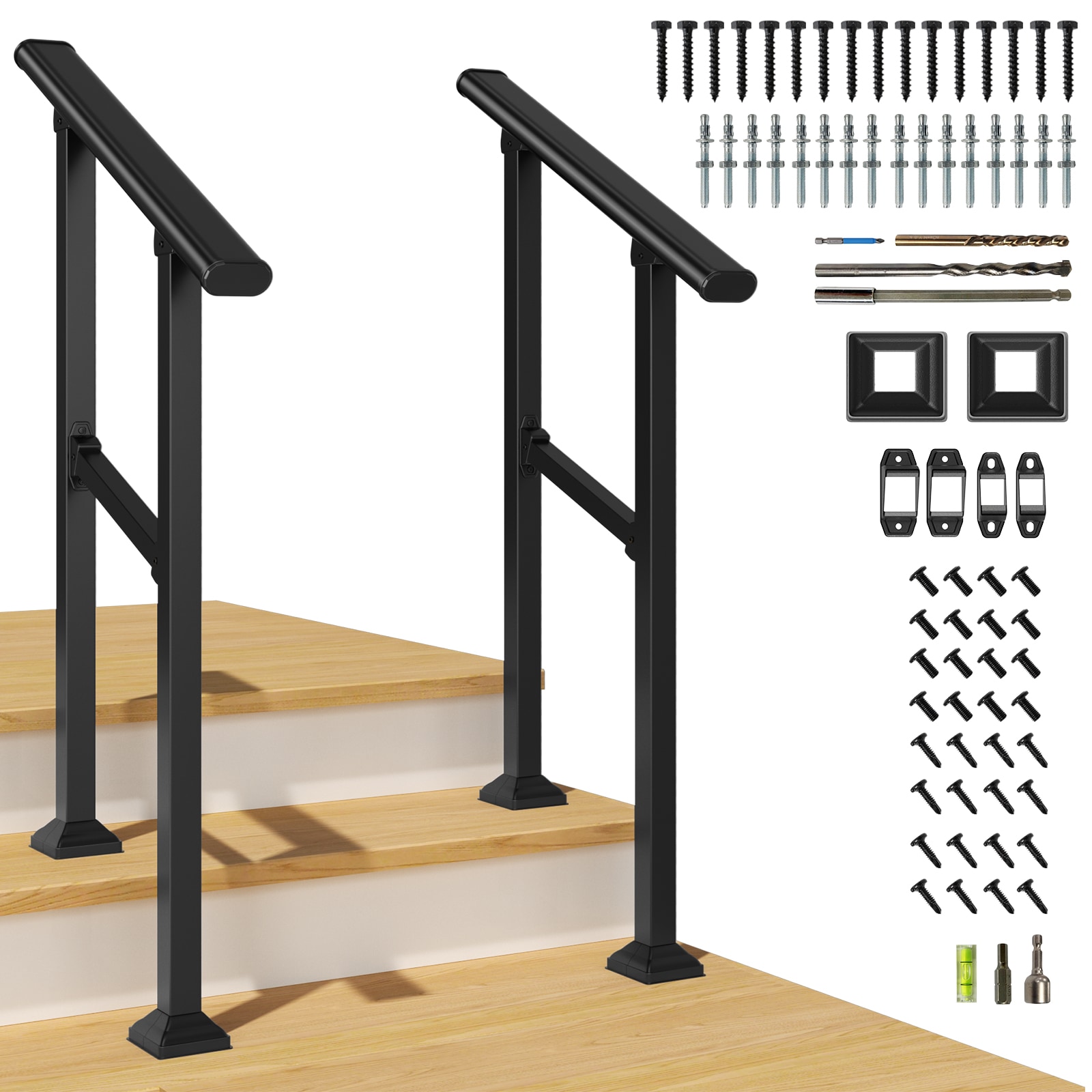 LOVMOR OUTDOOR STAIR RAILIN 2 Pack 2 Step Hand Rails for Outdoor Steps Wrought Iron Railing