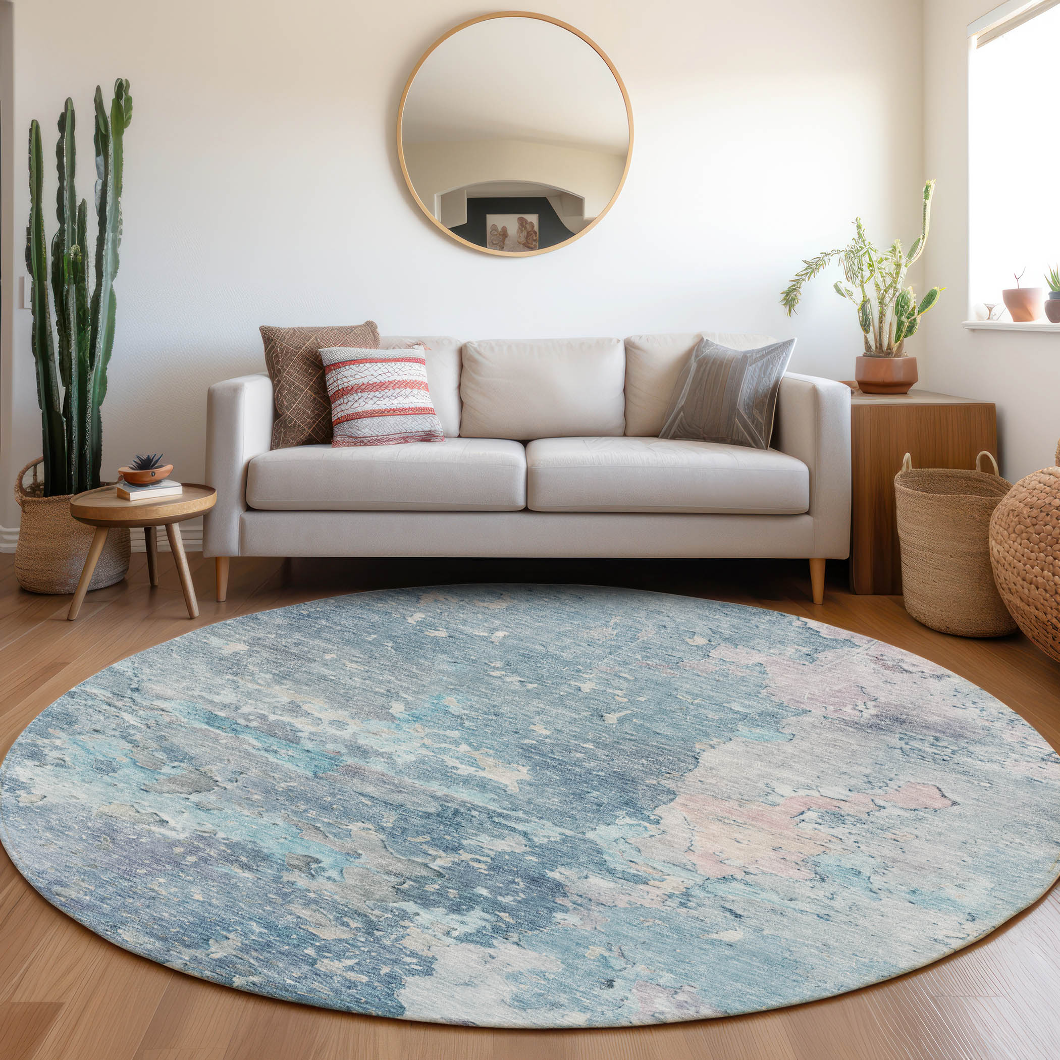 Addison Rugs ACN1234BU8RO Chantille ACN1234BU 8 x 8 (ft) Polyester Blue Round Indoor/Outdoor Geometric Machine washable Area rug