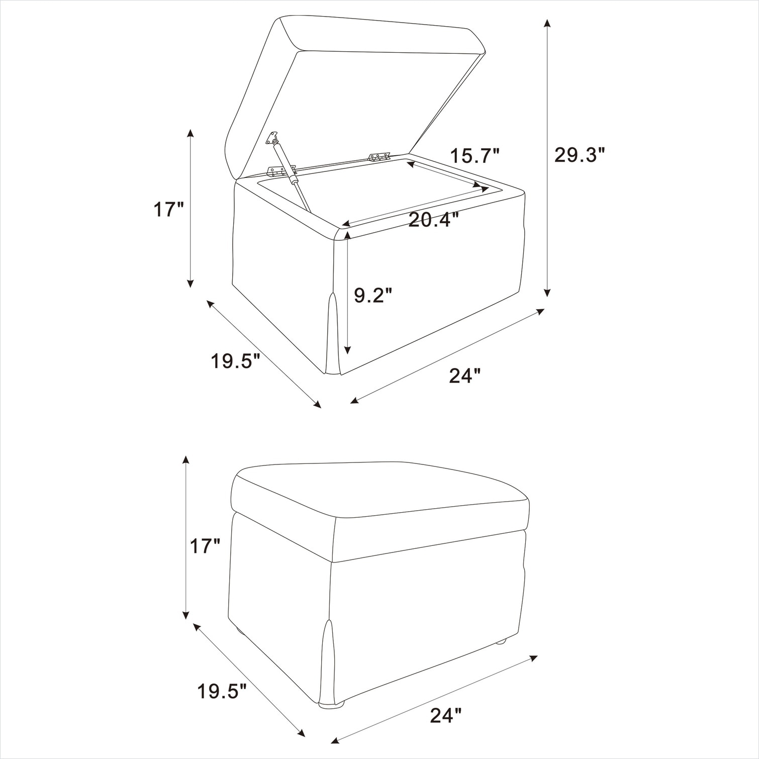 SunJet Storage Ottoman with Hydraulic Lift Top Gray-Toned Upholstery ...