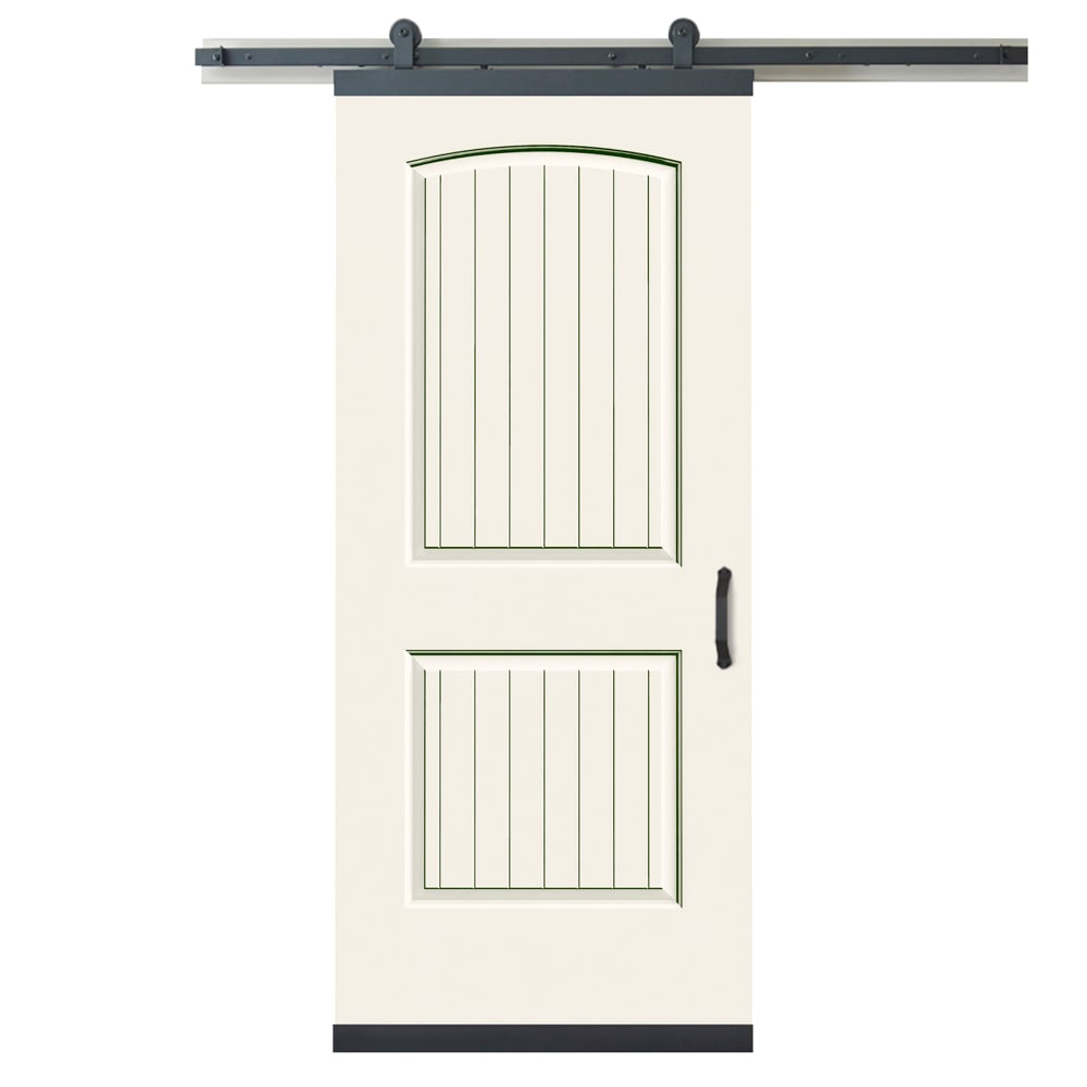 RELIABILT LO1345061 36-in x 80-in Moonglow Round top plank Molded composite Hollow core Single Barn Door (Hardware Included)