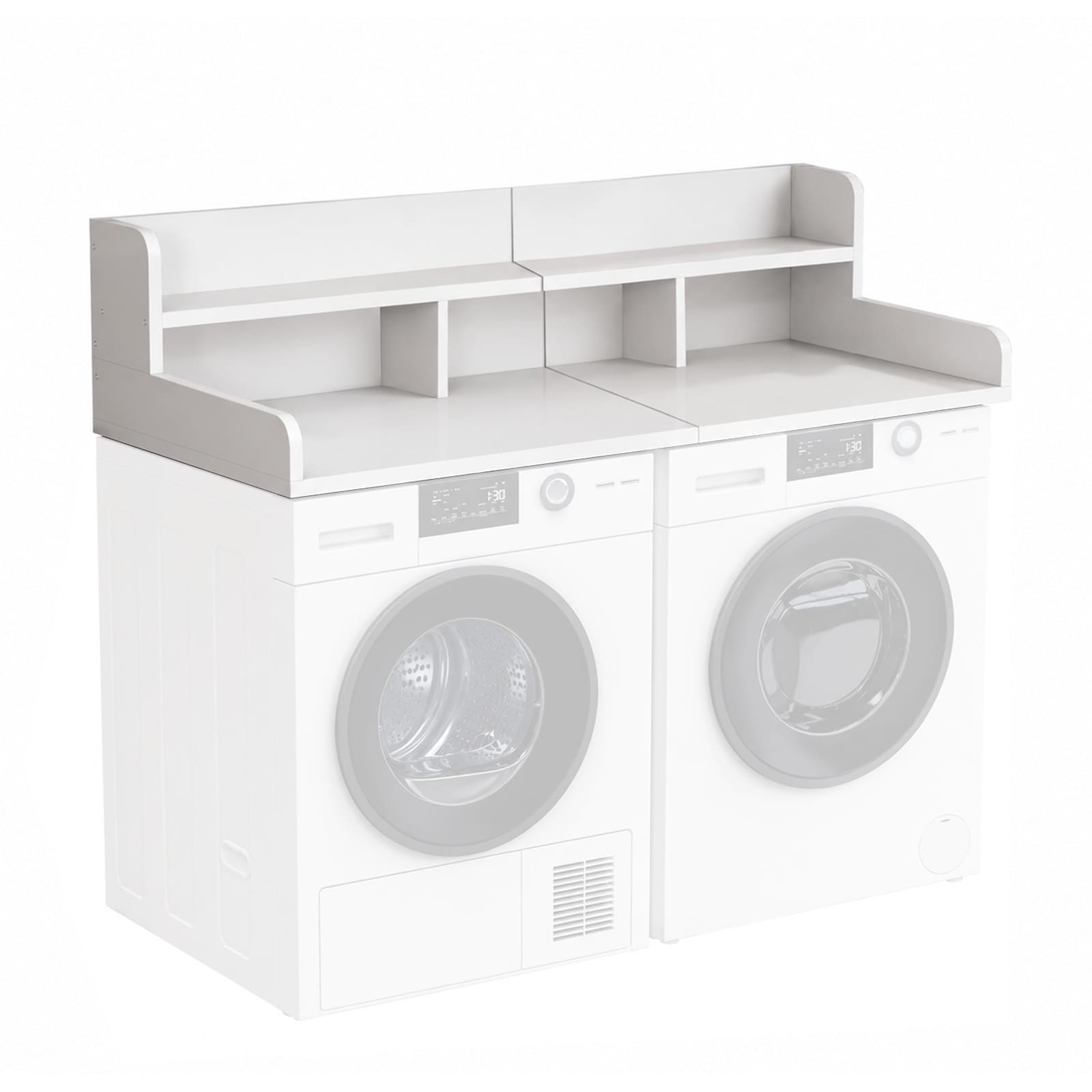 Huluwat Washer Dryer Countertop with Non-slip Pads Laundry Wood Shelf Topper with Edge 54Inches Width x 272-1/2Inches Depth Double Layer Organizer for Washer and Dryer Laundry Hamper Counter Storage Organization (WHITE)