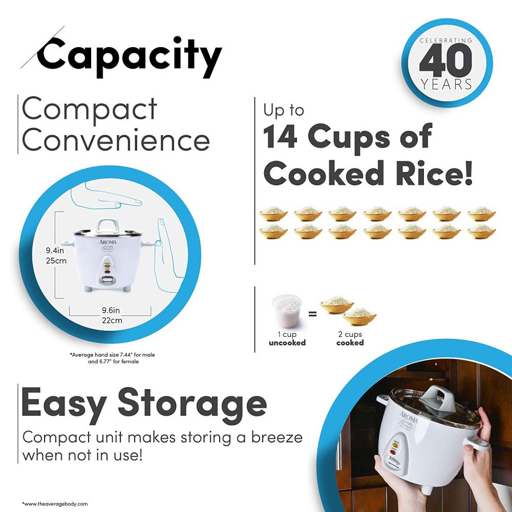 Aroma Simply Stainless Rice Cooker, White - Healthy Indian