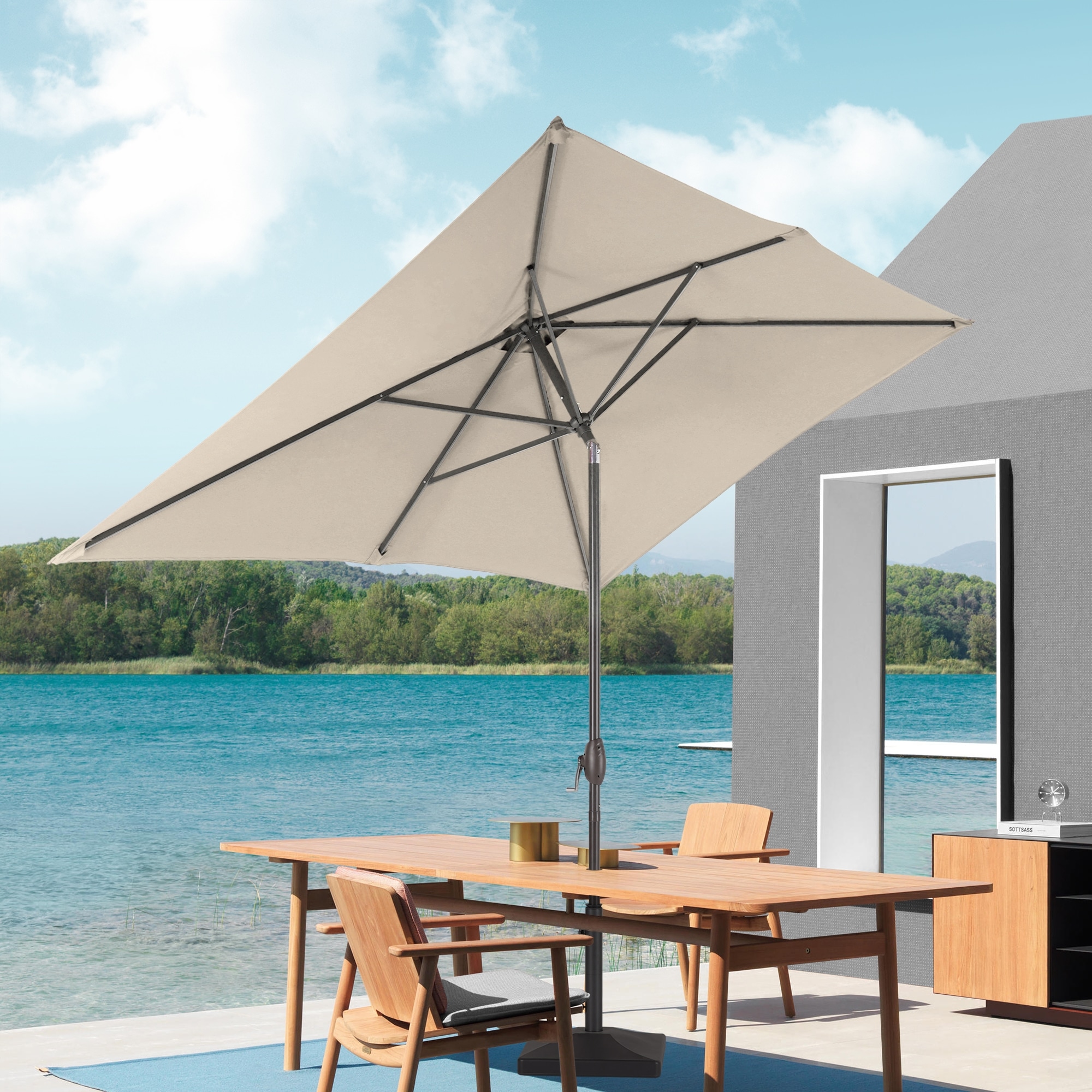 ACEGOSES LW-310-BG 9-Feet Steel Beige Push-button Tilt Market Patio Umbrella