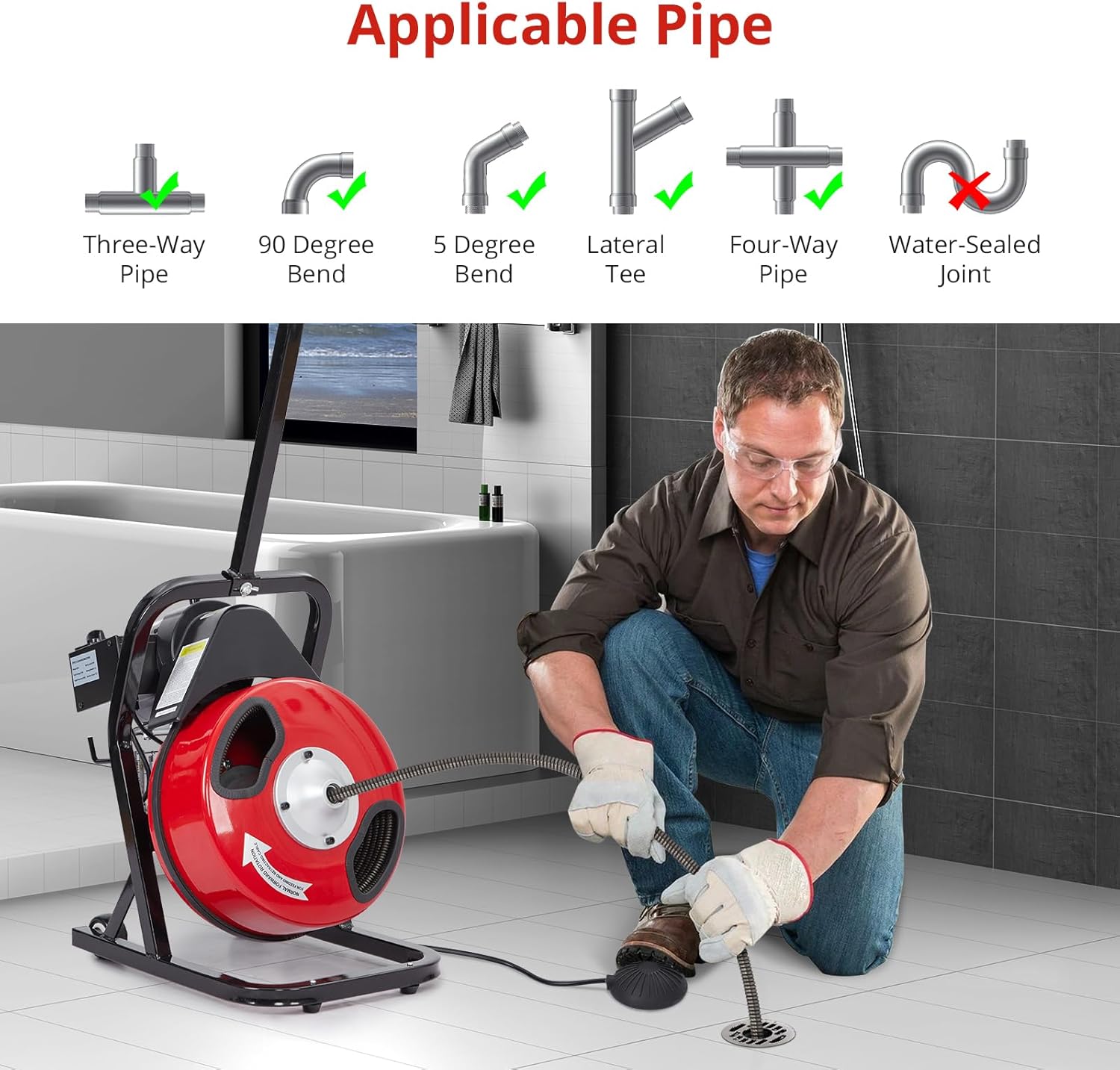 IdealHouse Drain Cleaner Machine 50FT-1/2inch Professional Automatic ...