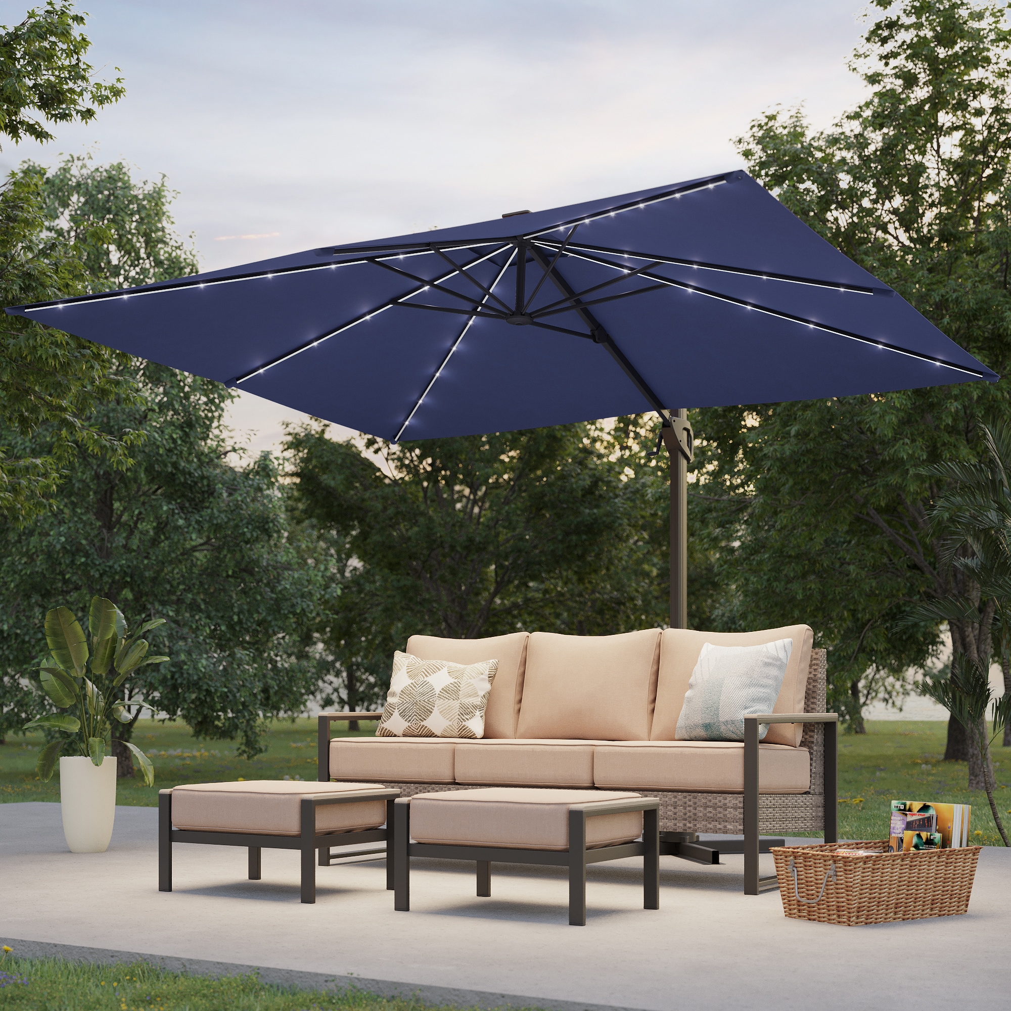 ACEGOSES LW-SOF-54LB 8-ft Steel Navy No-tilt Cantilever Patio Umbrella with Lights