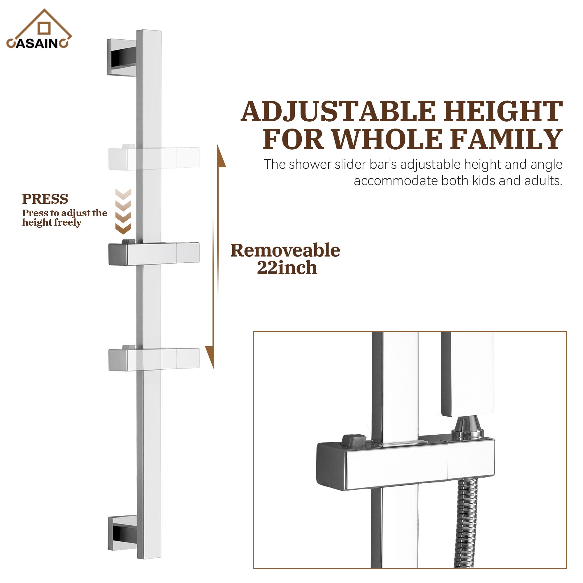 CASAINC M6628-A-10-CP Showerhead-Bar-Panels - View #7