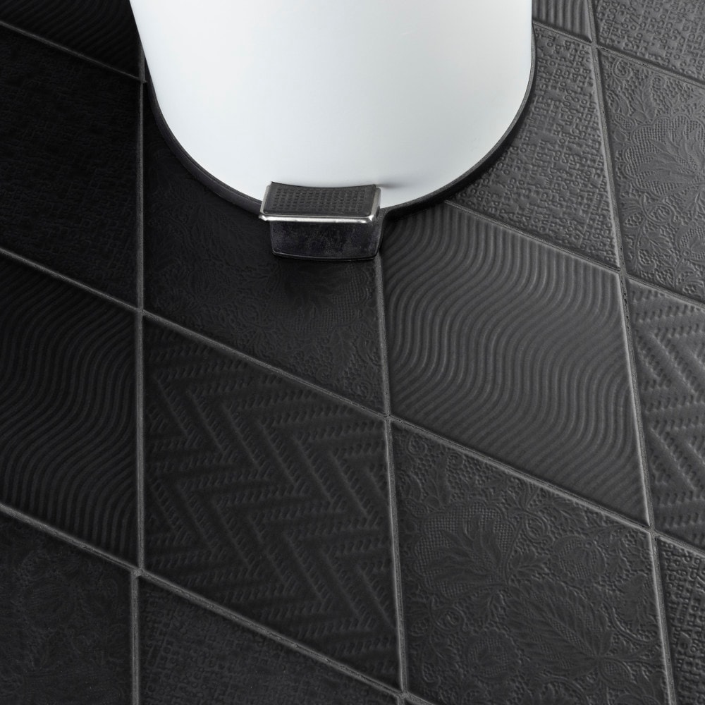 Affinity Tile Rhombus Black 6-in x 12-in Satin Porcelain Patterned Floor  and Wall Tile (11.4-sq. ft/ Carton)