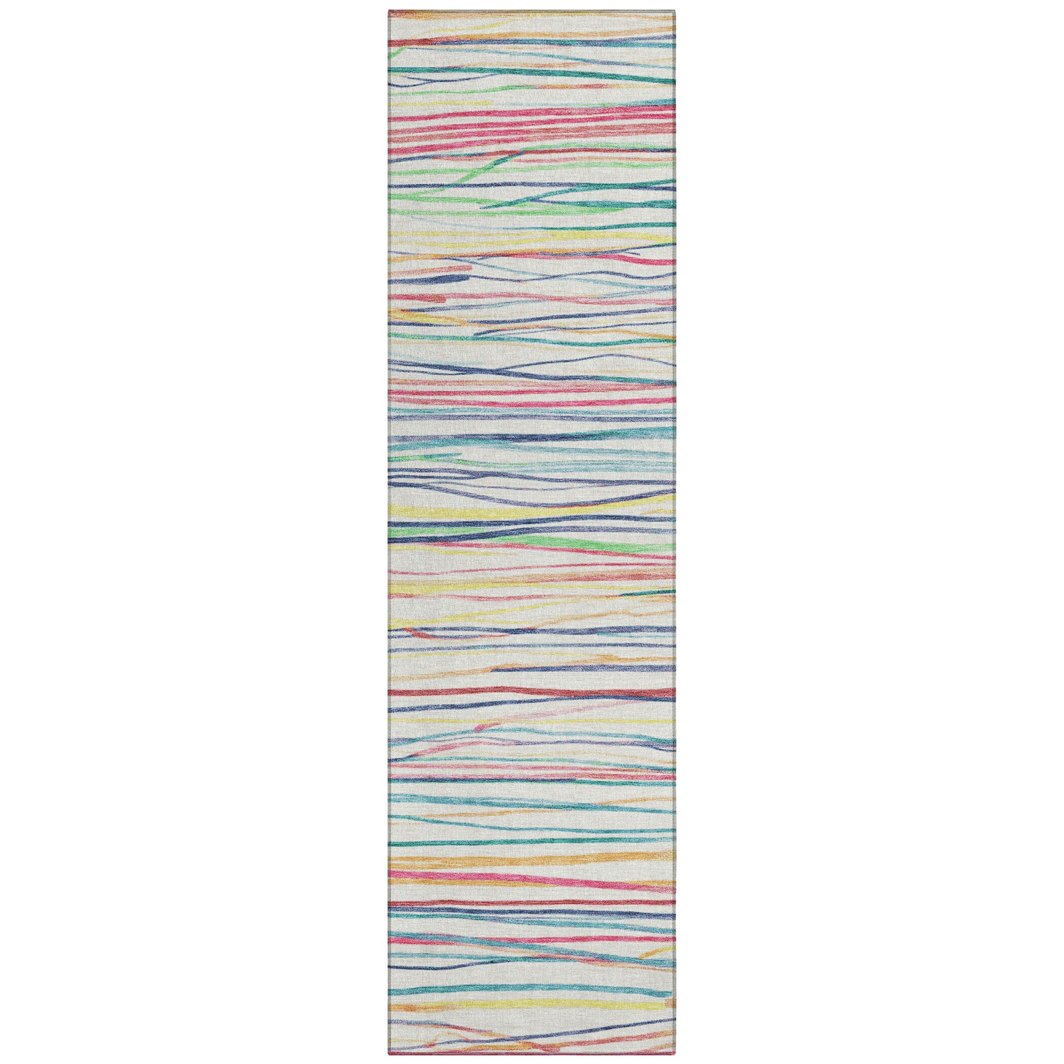 Red and Ivory Striped Washable Synthetic Rug, 2'3" x 7'6"