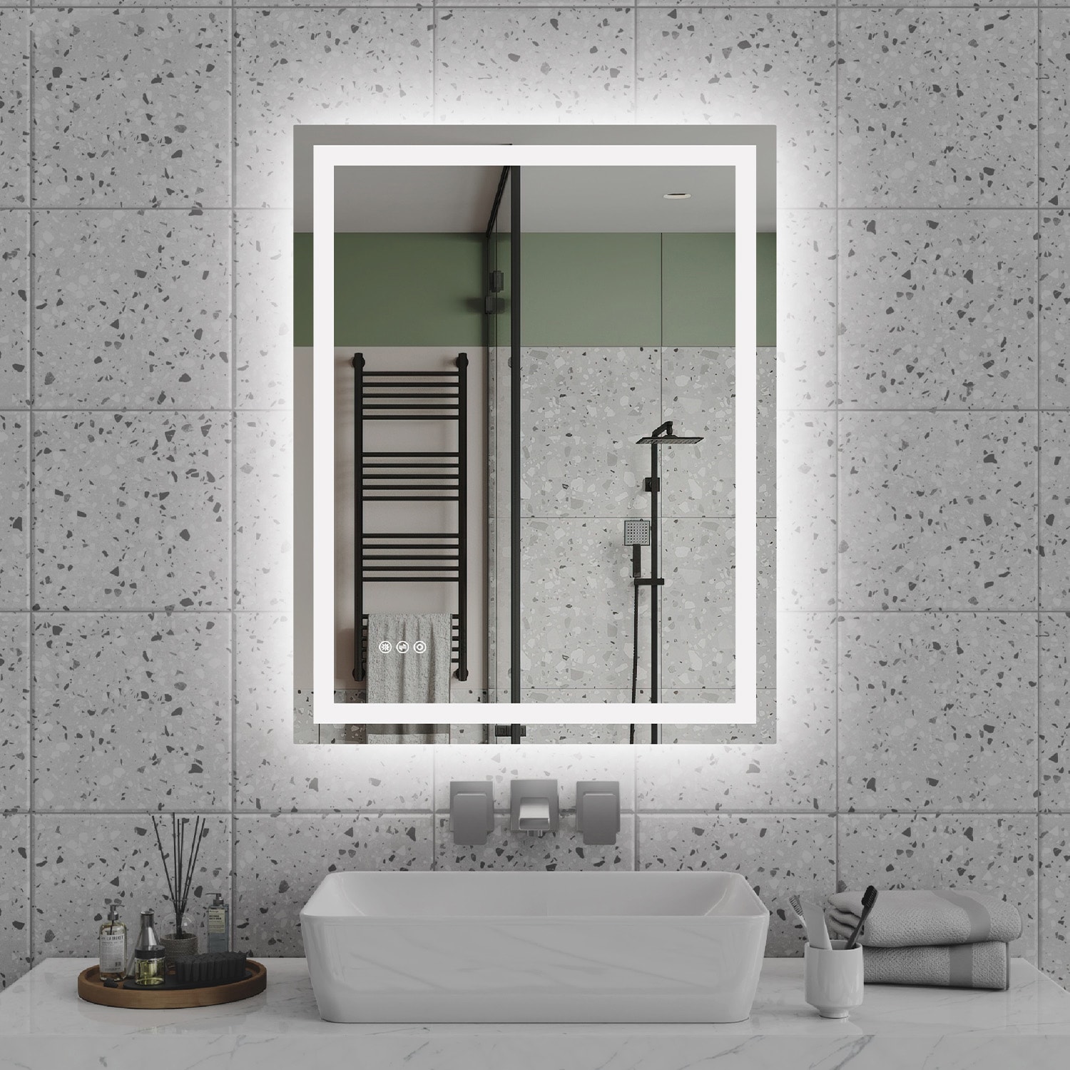 Rainlex 28 in. x 36 in. Front and Backlit LED Bathroom Mirror with Anti-Fog 3 Color Temperatures Stepless Dimming Memory Tempered Glass and IP44 Waterproof