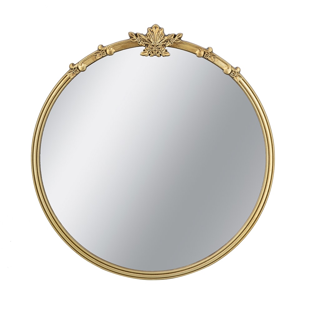 Wooakway - 30 in. Wood Round  Wall Mirror Vanity Mirror