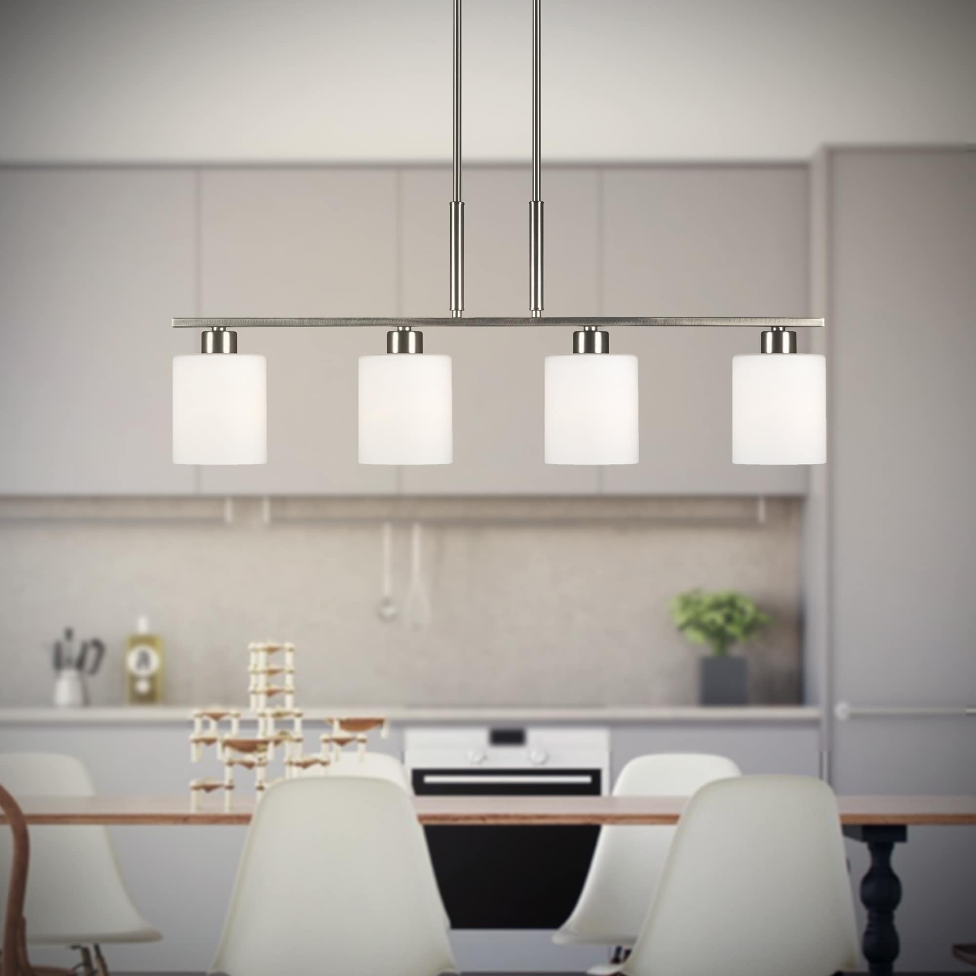 Brushed Nickel 4-Light Linear Pendant with Satin Opal Glass