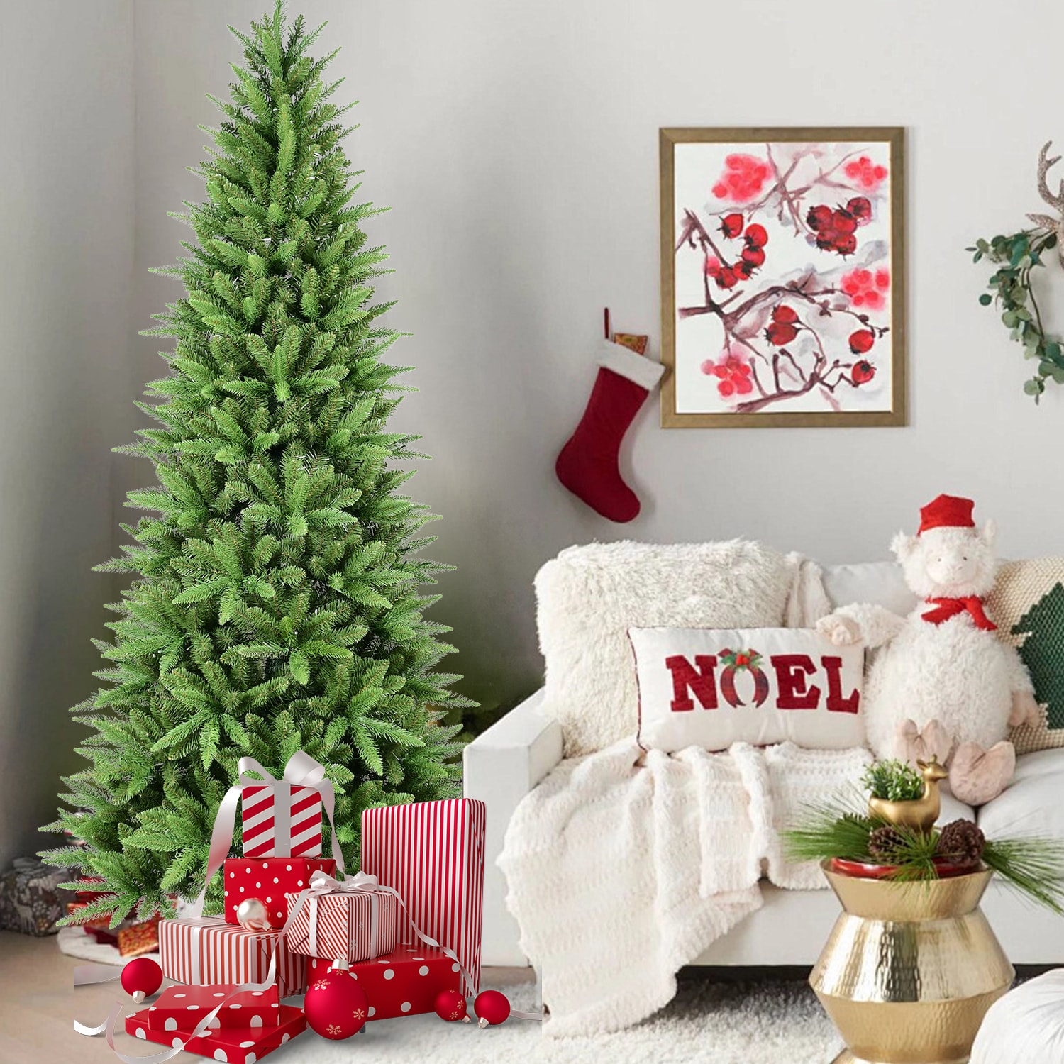 VELMONT INC 7FT Slim Christmas Tree 1180 Tips Realistic Mixed PE PVC ...