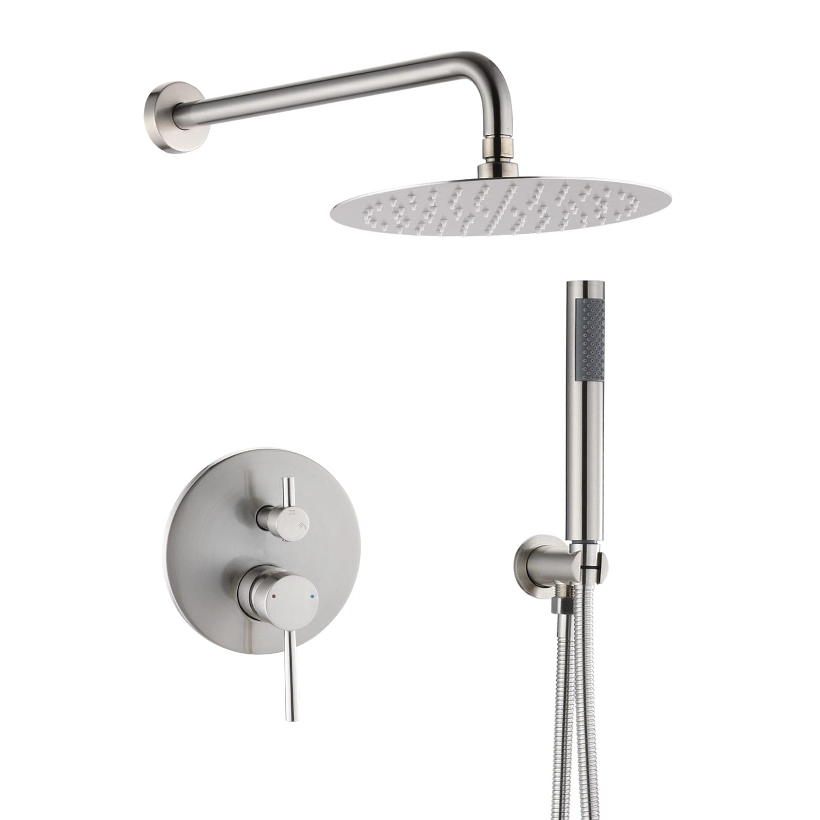 UCLIMAA Brushed Nickel Rain Shower System with 10 Inch Round Shower Head and Handheld Shower
