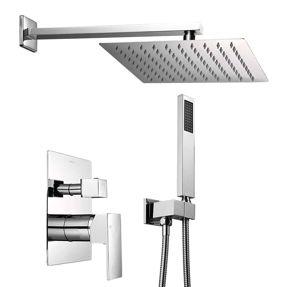 Yescom W81FCS001-10IN-CH-LO Shower Faucet Set 1 Handle Wall Mount Concealed Mixer Valve Rain Shower Adjustable Temperature Chrome