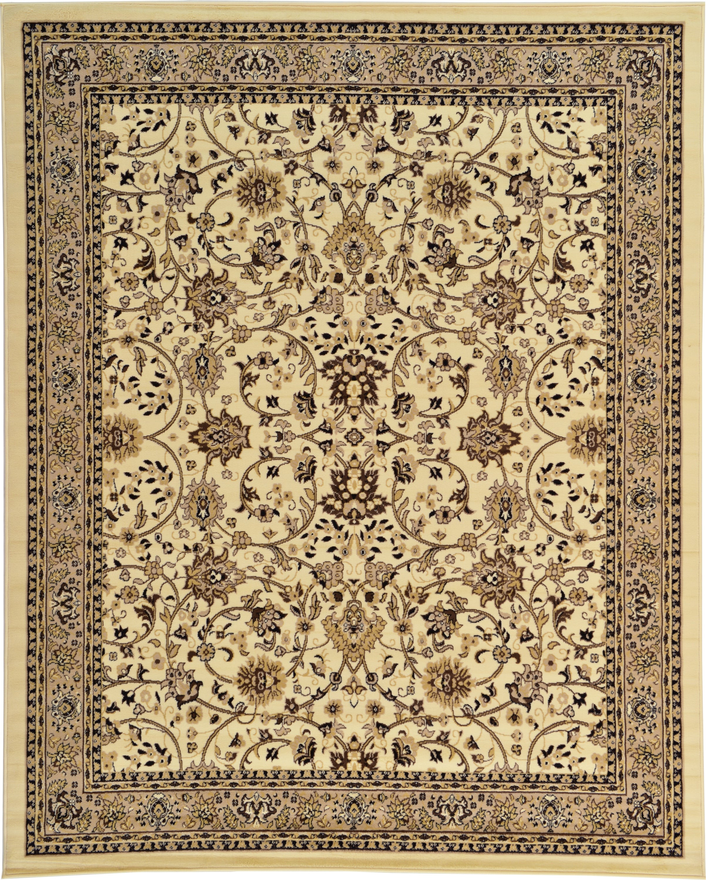 Unique Loom 3119298 Washington Sialk Hill 8 x 10 (ft) Loomed Polypropylene Ivory/Tan Rectangular Indoor Floral/Botanical Area rug