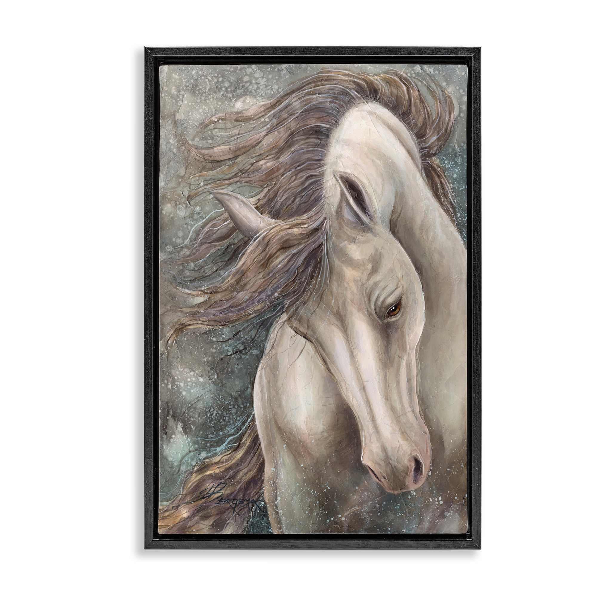 Stupell Industries BT-325-FFB-16X24 Rearing Horse with Waving Mane Black Framed Floater Canvas Wall Art By Jody Bergsma 17 x 25