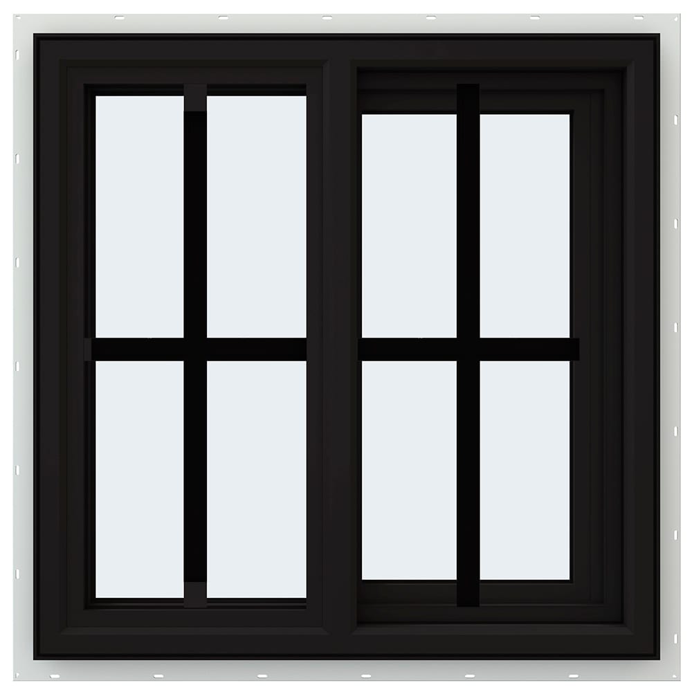 JELD-WEN LOWOLJW234900100 FiniShield V-4500 23-1/2-in x 23-1/2-in Black Exterior White Interior Right-Handed Vinyl Sliding Window Annealed Glass with Grids (Full Screen Included)
