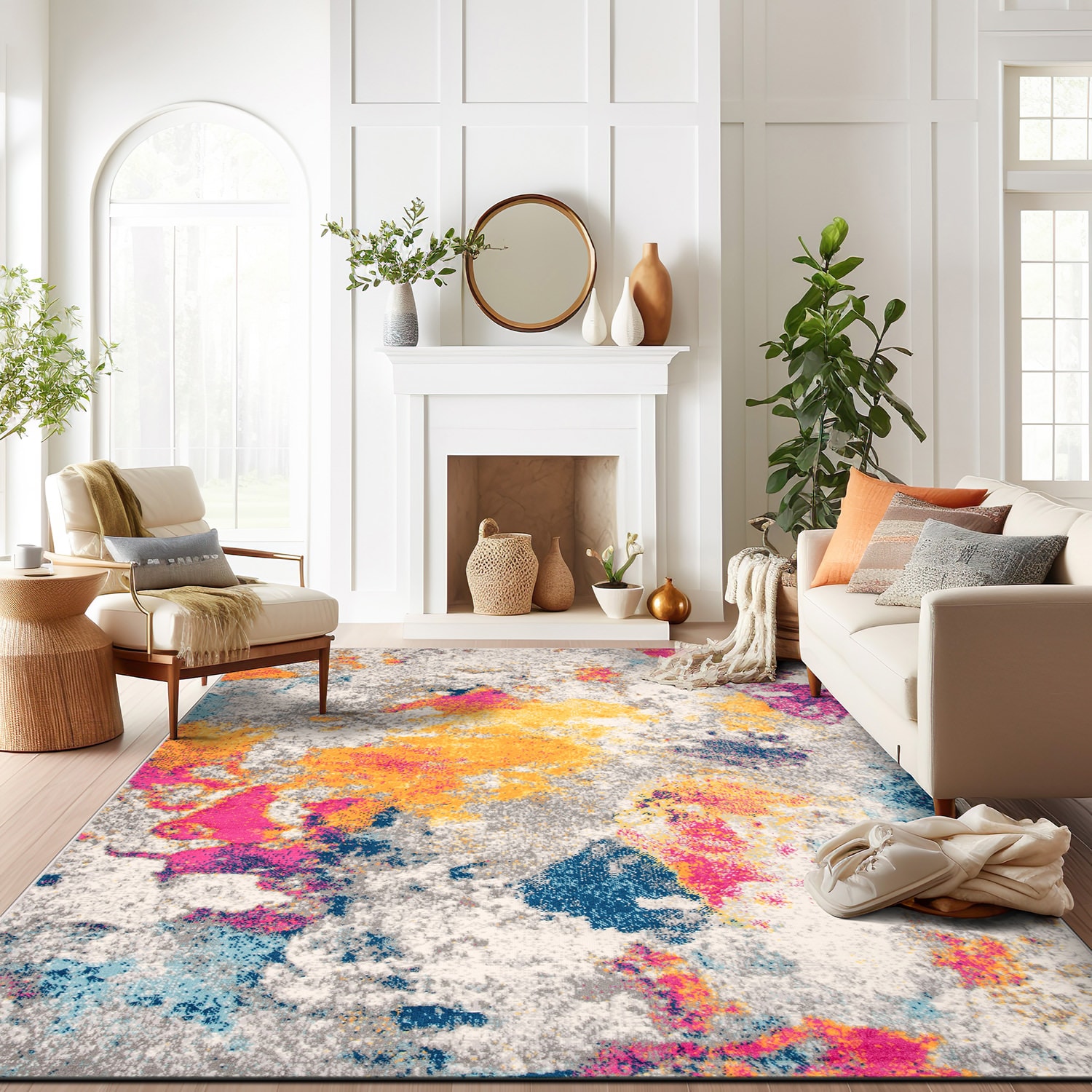 Abstract Multicolor Oval Synthetic Area Rug 6'6" x 9'