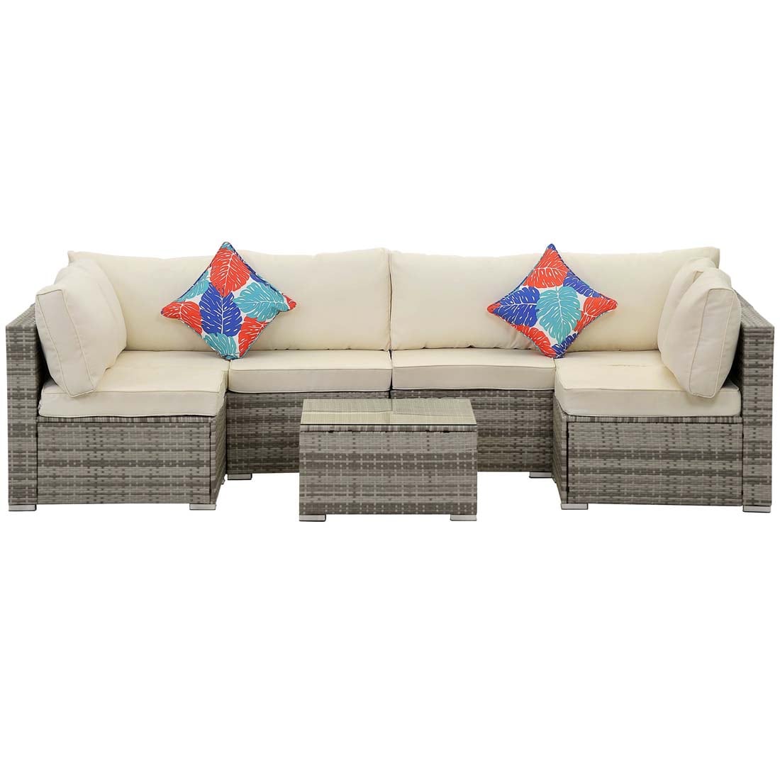 Damerin N7CS73 7 -Piece Wicker Patio Conversation Set with Off-white Cushions