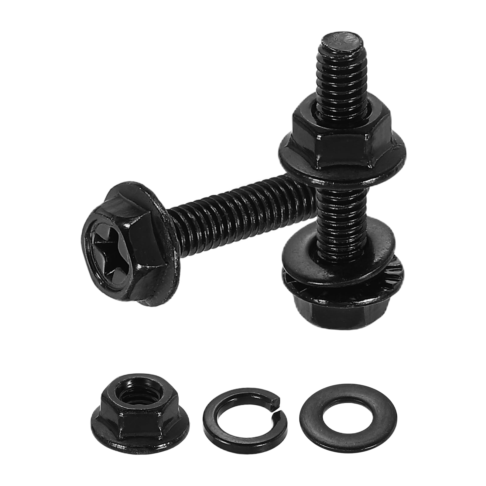 Unique Bargains M4 x 20mm Phillips Flanged Hex Head Bolts 20pcs 304 Stainless Steel Flange Hexagon Screws with Nuts Flat and Lock Washers Fully Threaded for Machinery Industry Home Black