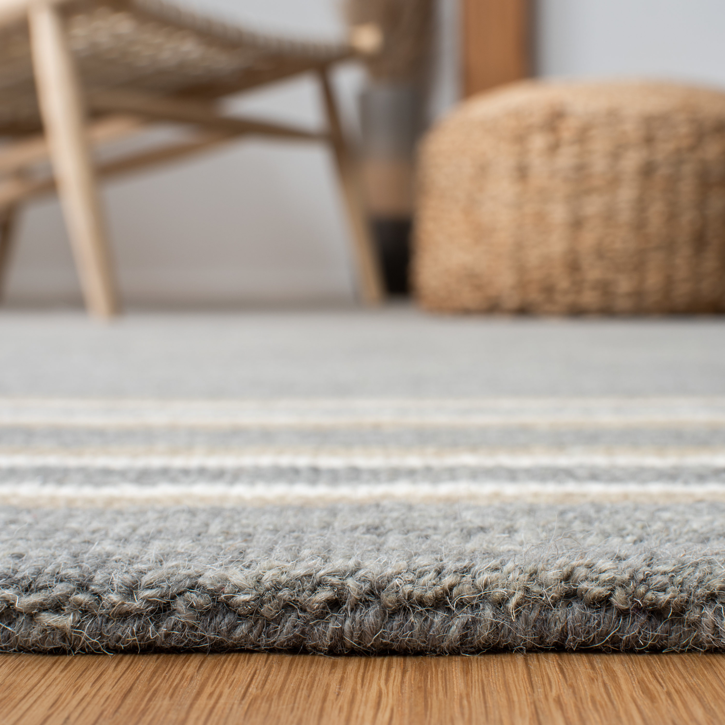 Grey and Brown Hand-Tufted Wool 6' x 6' Square Area Rug