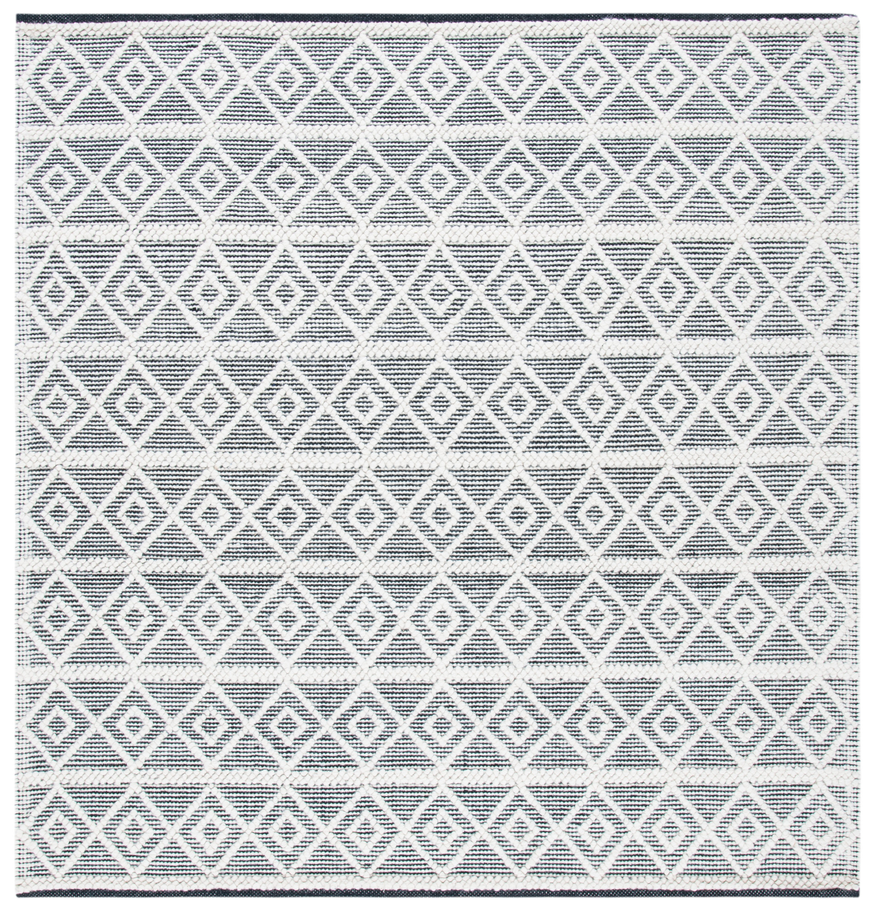 Hand-Tufted Coastal Black and Ivory Wool 6x6 Square Rug