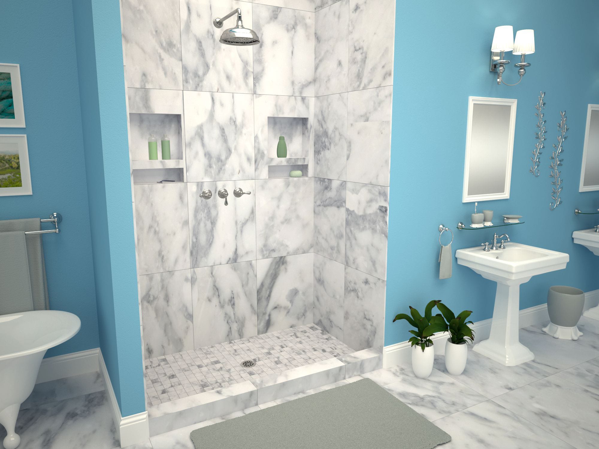 Tile Redi 36" x 32" Polished Chrome Shower Base with Center Drain