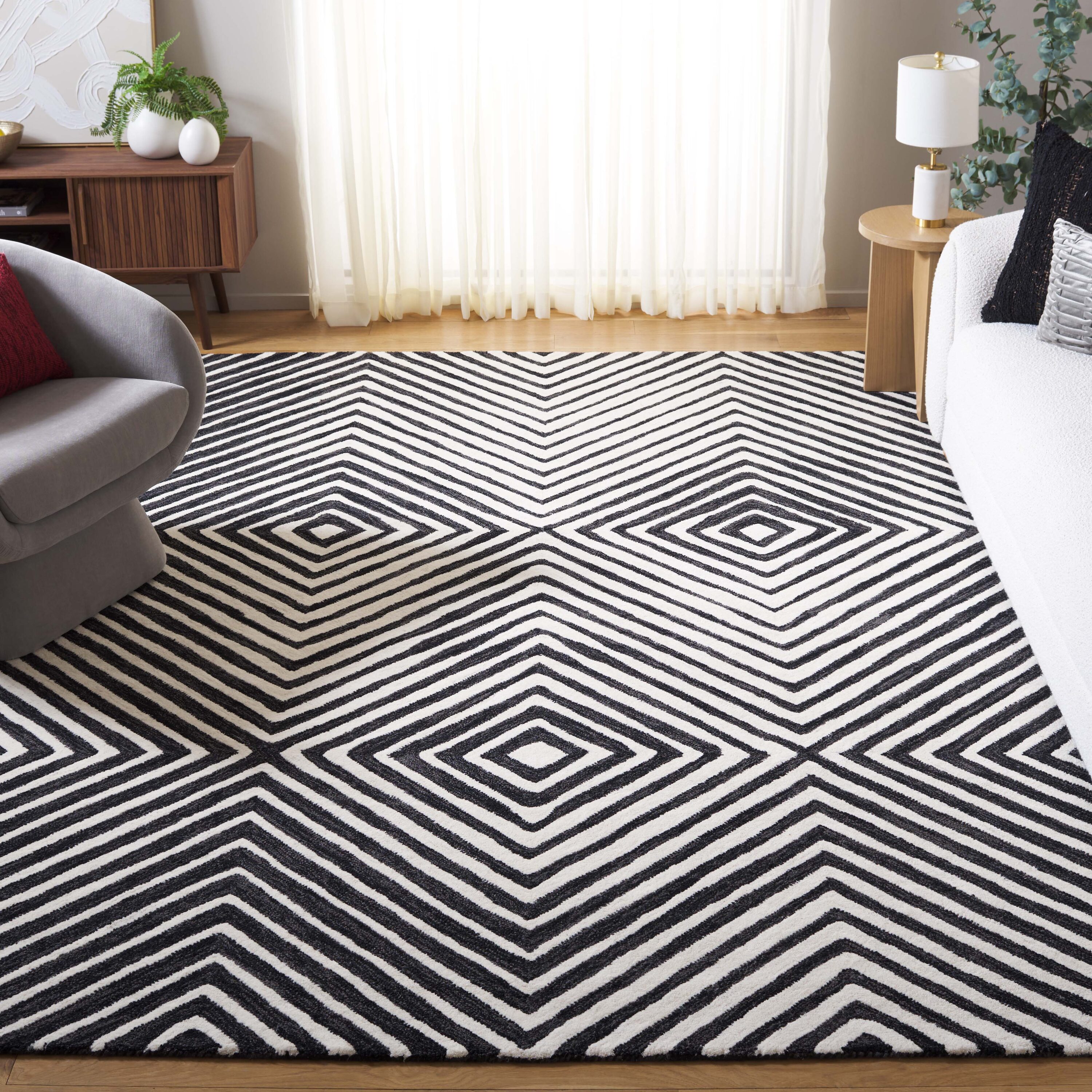  Ebony 150 Black/Ivory Contemporary 8ft x 10ft Large Rectangle Rug