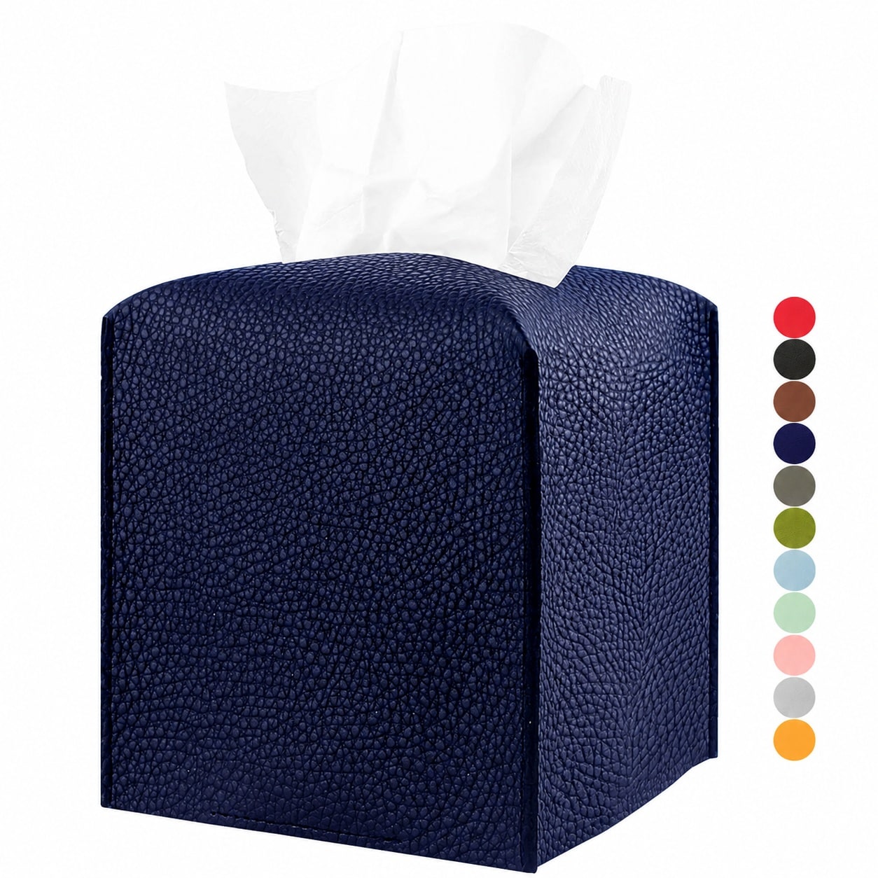 Aoibox  Square Leather Tissue Box Cover for 5x5x5 in Tissue Boxes Navy Blue Bottom Belt Decorative Cube Holder