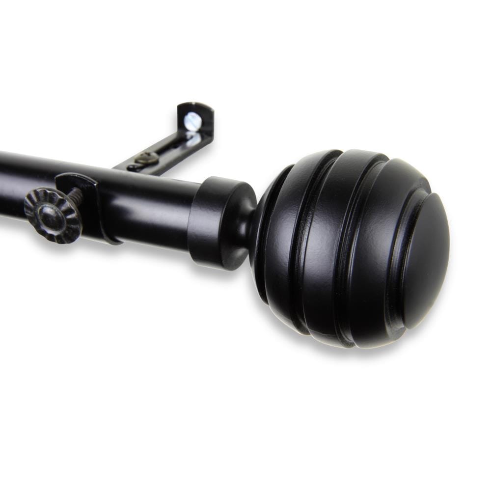 Hart & Harlow L4891-282 Polly 13/16-in 28-in to 48-in Black Steel Single curtain rod with Finials