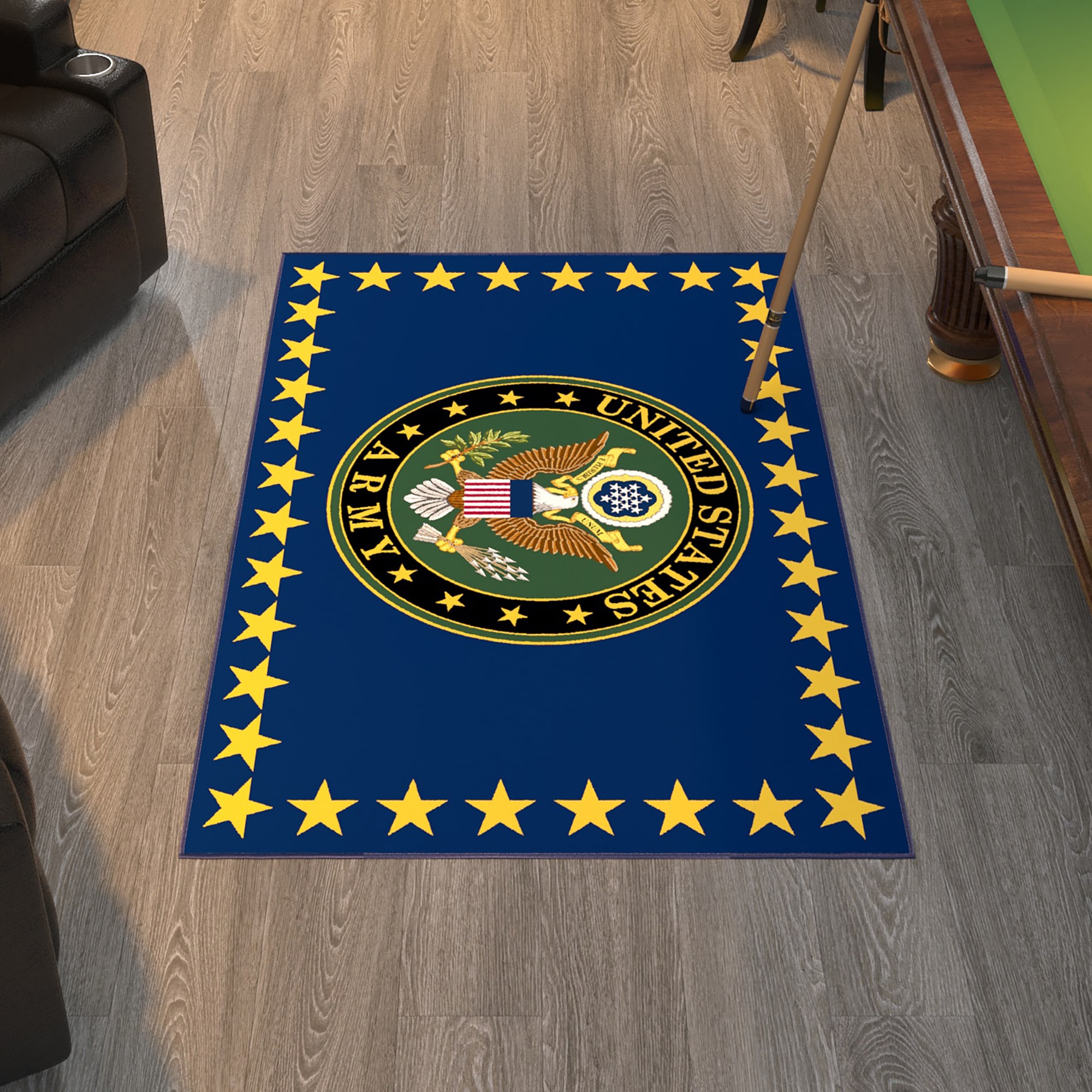 Ottomanson ARMY107-3X5 US ARMY Rug For Man Cave Decor 3 x 5 (ft) Loomed Polyester Blue/Multi Rectangular Indoor Border Area rug