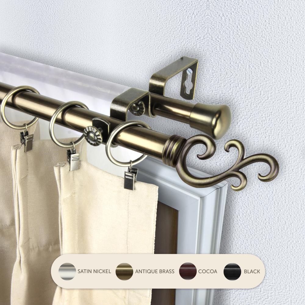 Hart & Harlow L4735-484 13/16-in Luanda 48-in to 84-in Antique Brass Steel Double curtain rod with Finials