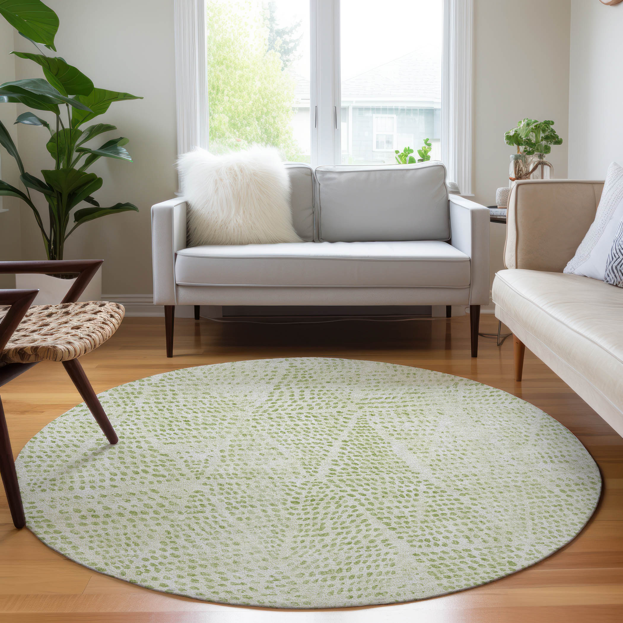 Addison Rugs ACN591AL8RO Chantille ACN591AL 8 x 8 (ft) Polyester Aloe Round Indoor/Outdoor Abstract Machine washable Area rug