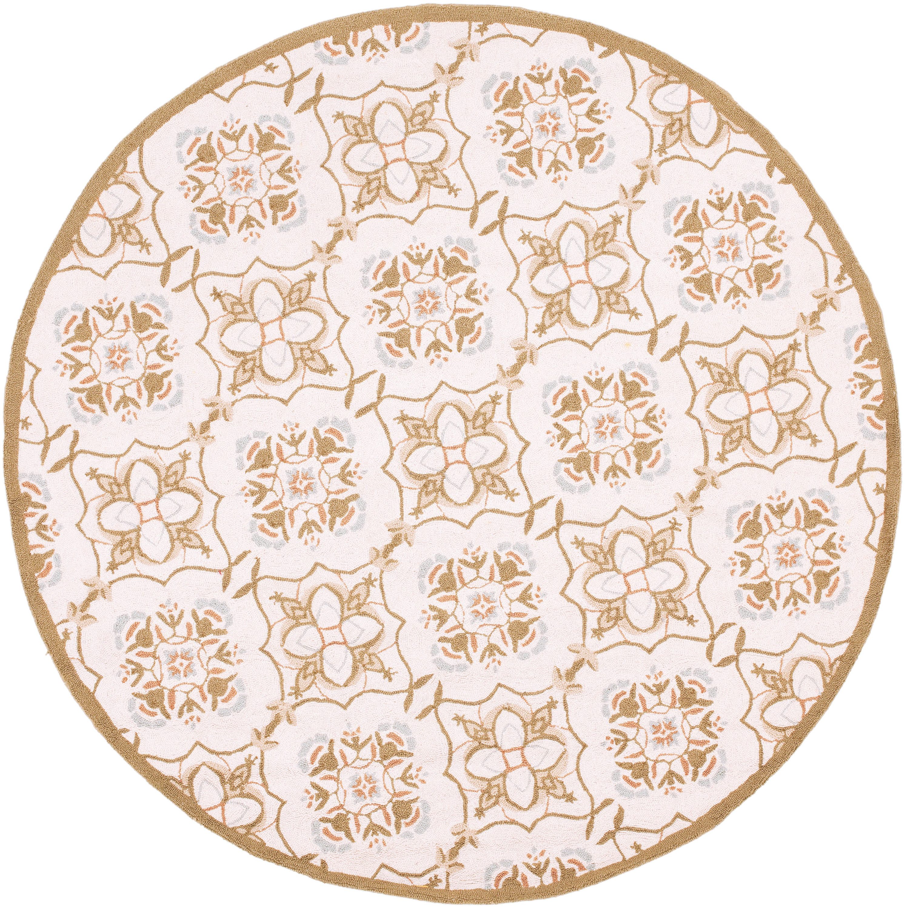 Safavieh HK376A-5R Chelsea Faith 5 x 5 (ft) Hooked Wool Ivory/Green Round Indoor Floral/Botanical Area rug