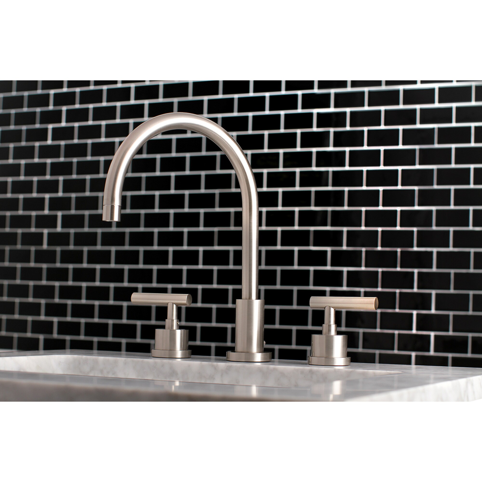 Kingston Brass WLKS8928CML Manhattan Brushed nickel Widespread 2-handle High-arc Residential Handle Bathroom Sink Faucet with Drain