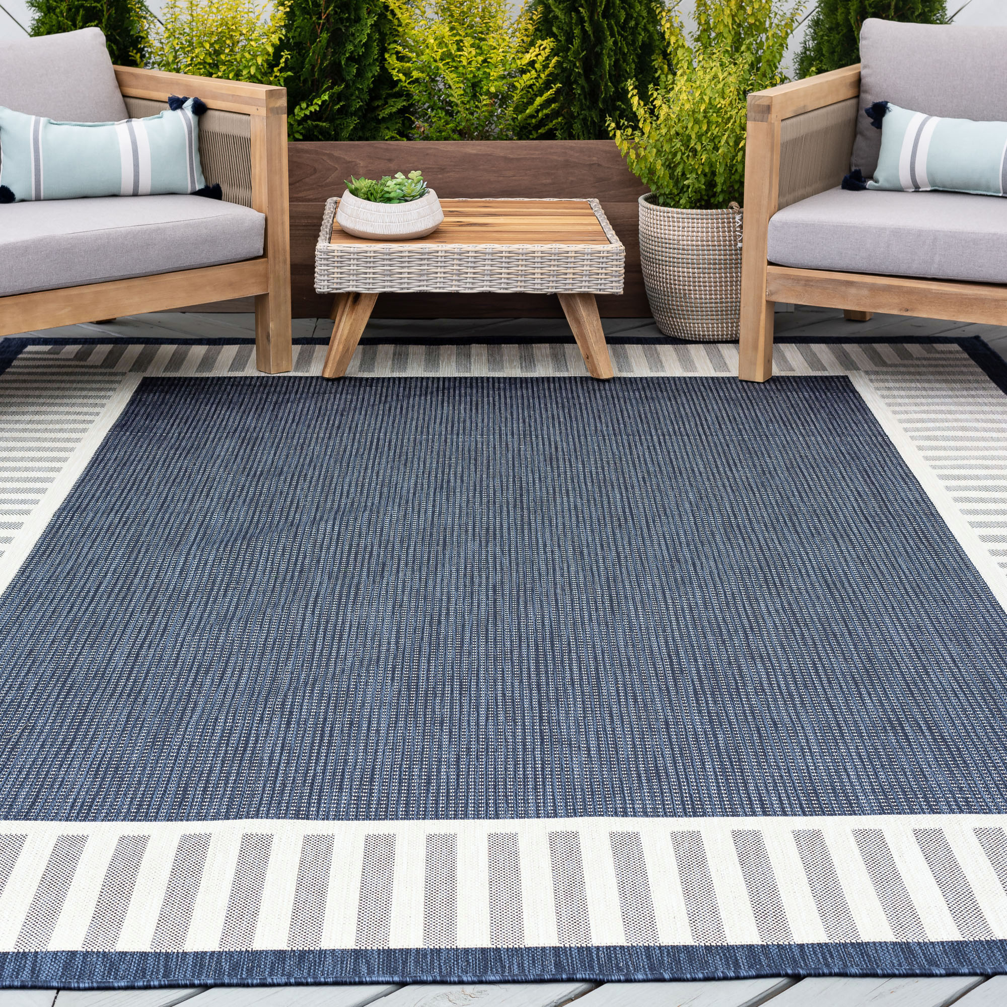 Tayse 9 X 12 Black Outdoor Stripe Coastal Area Rug in the Rugs department  at