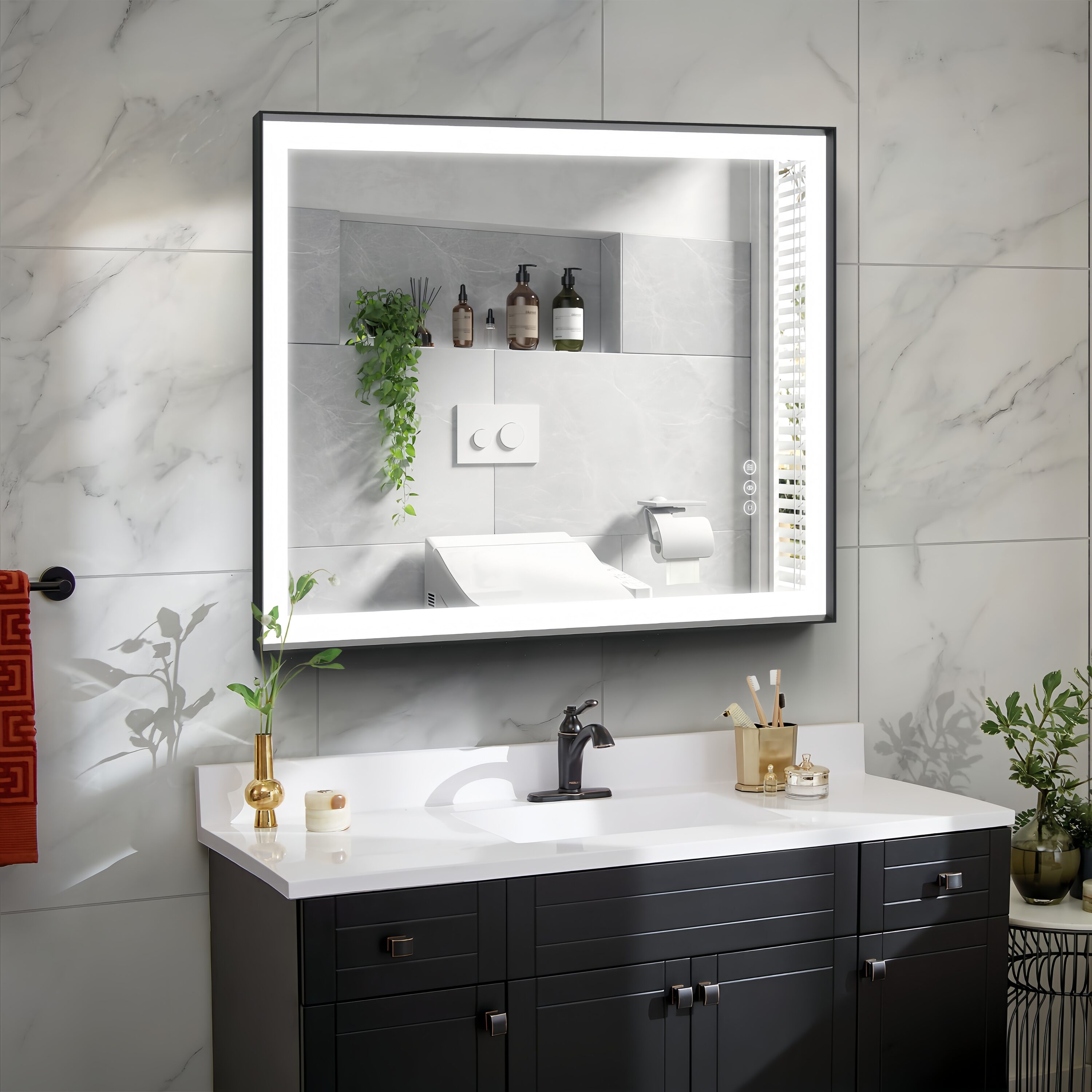 Maxax MS02-3240-EE VM 32-in x 40-in Framed Rectangle Dimmable LED Lighted Fog Free Bathroom Vanity Mirror ( Sanded Matte Black )