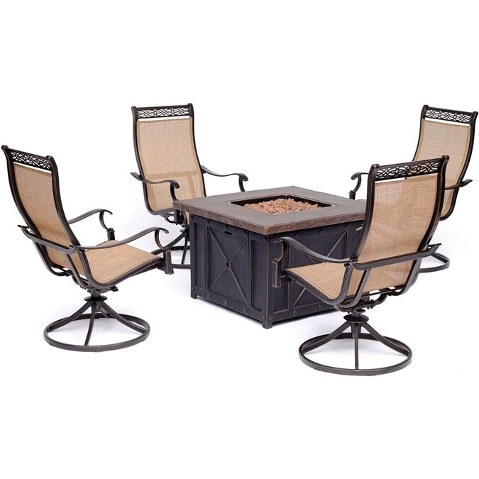 Hanover Monaco 5 Piece Metal Frame, Patio Conversation Sets With Swivel Chairs