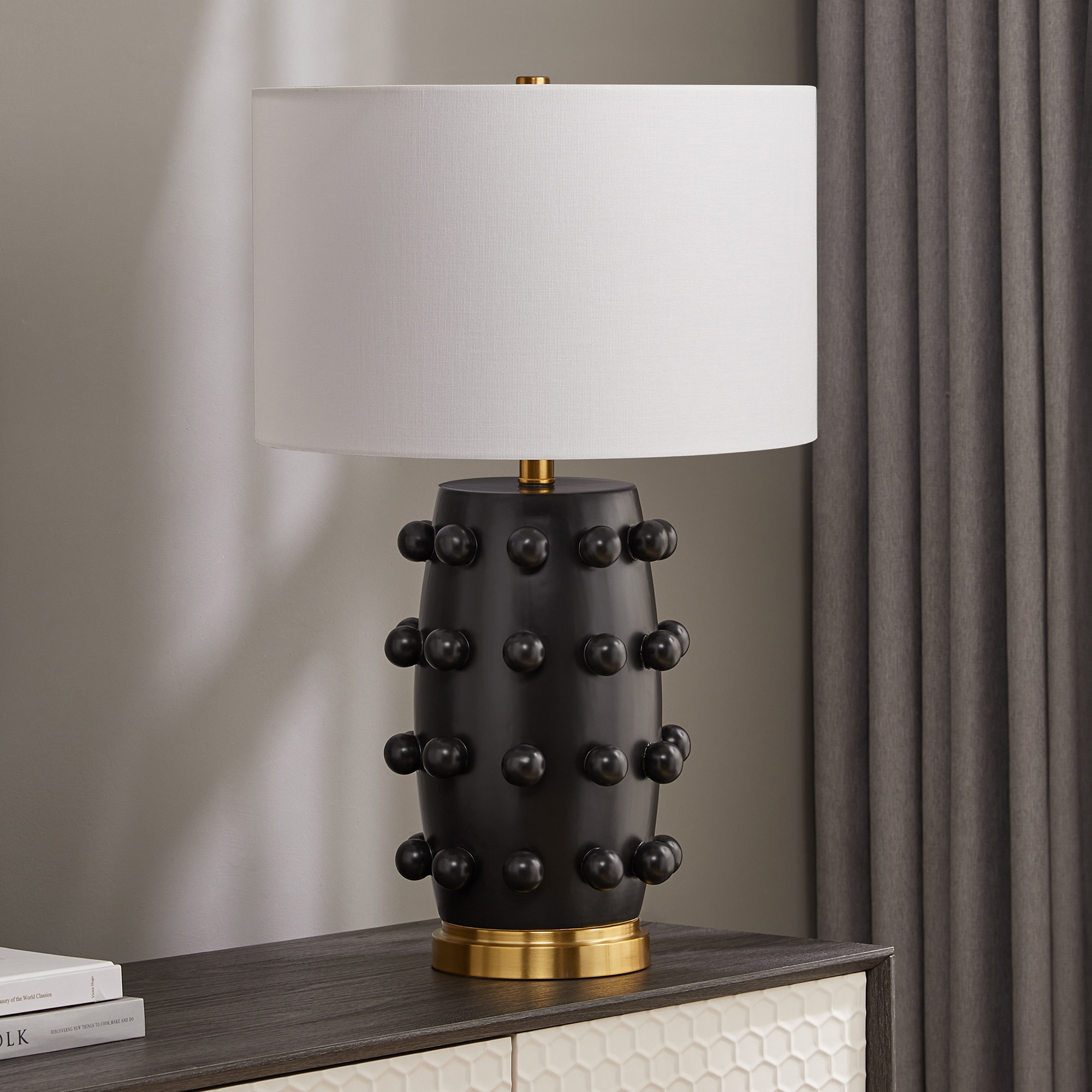 Hailey Home TL1998 Farrington 25.5-in Matte Black Rotary socket Table Lamp with Fabric Shade