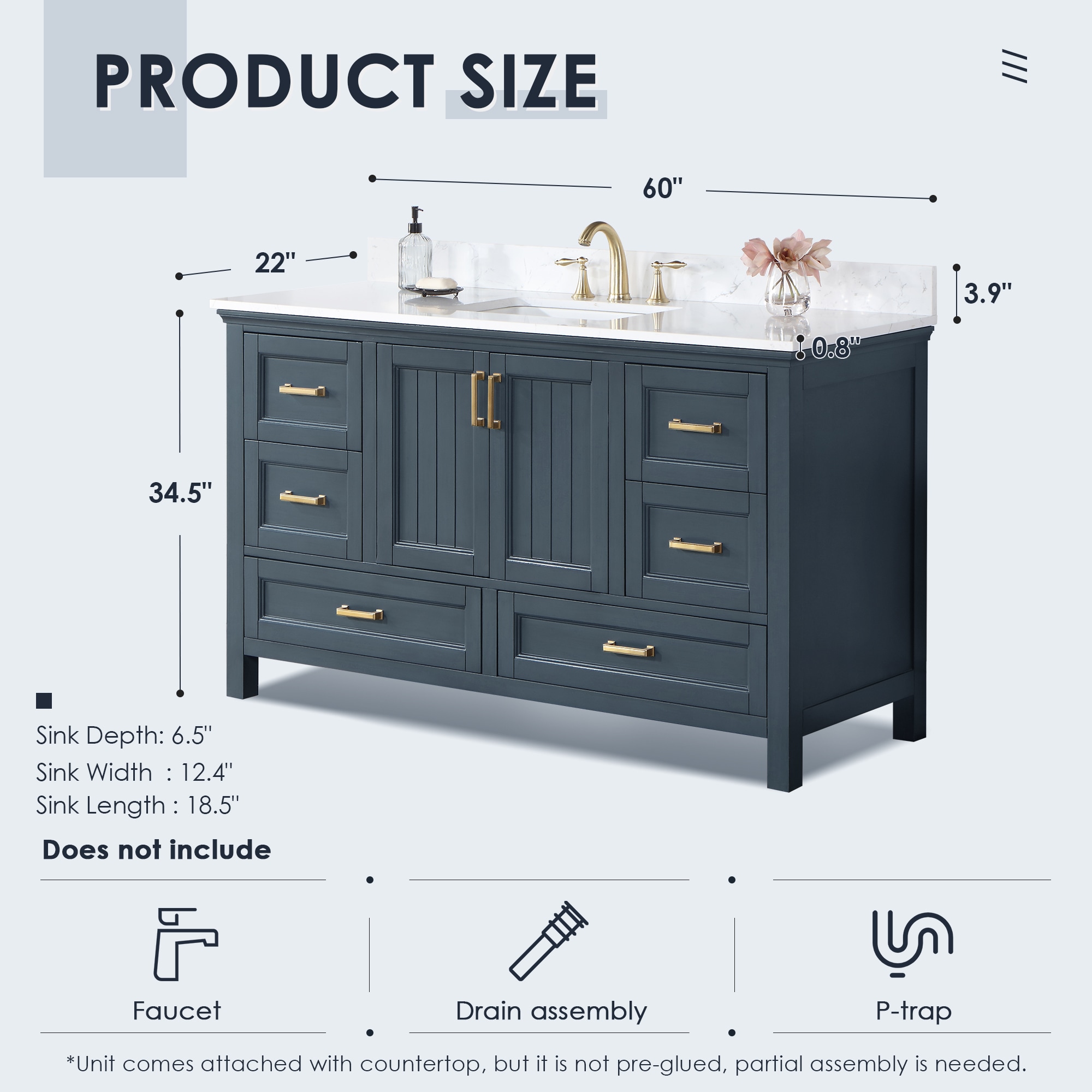 Altair Isla 60-in Classic Blue Undermount Single Sink Bathroom Vanity ...