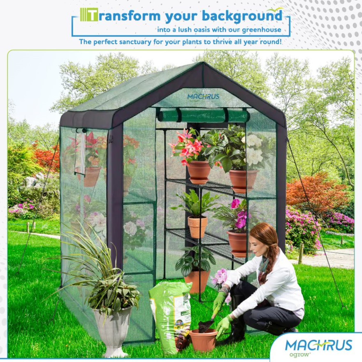 Ogrow Walk In Greenhouse 6.1-ft L X 4-ft W X 6.25-ft H Green Greenhouse ...