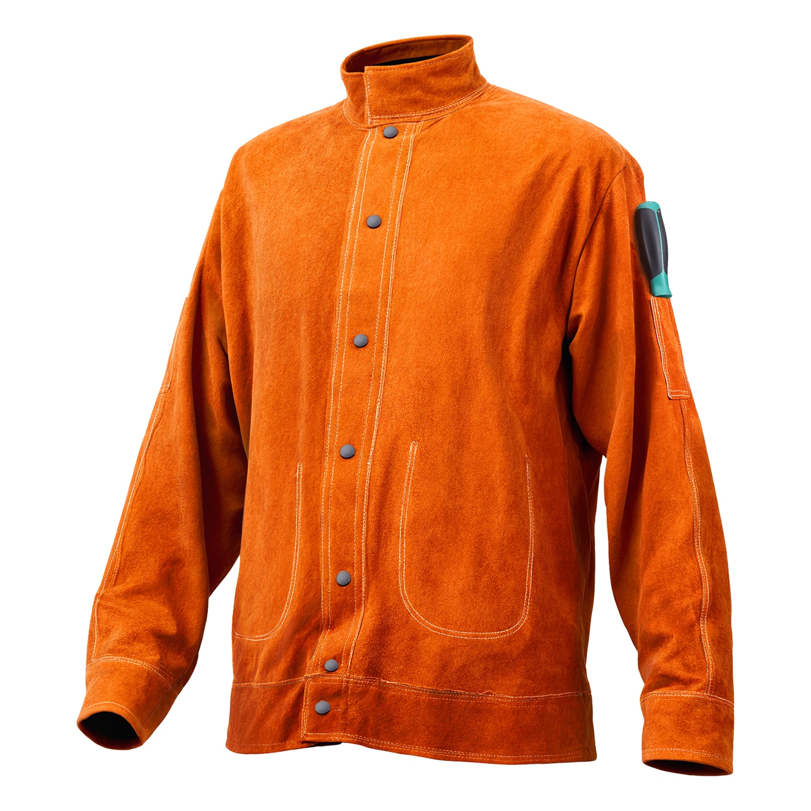 GIVIMO XXL Heavy-Duty Cowhide Leather Welding Jacket with 4 Pockets and Snap Buttons