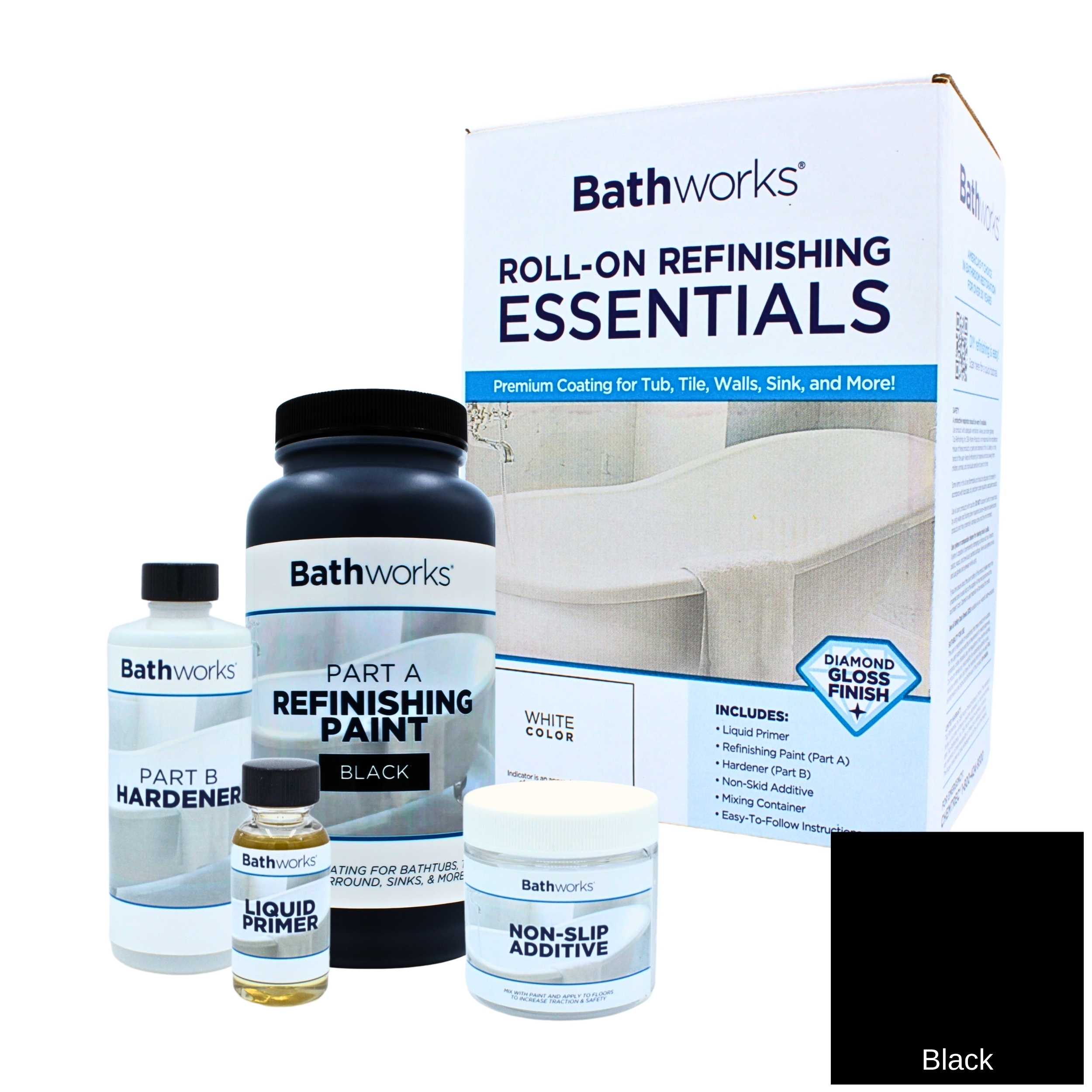 Bathworks BMRK-114 Black High-gloss Anti-Skid Tub Tile Refinishing paint ( 1-pint )