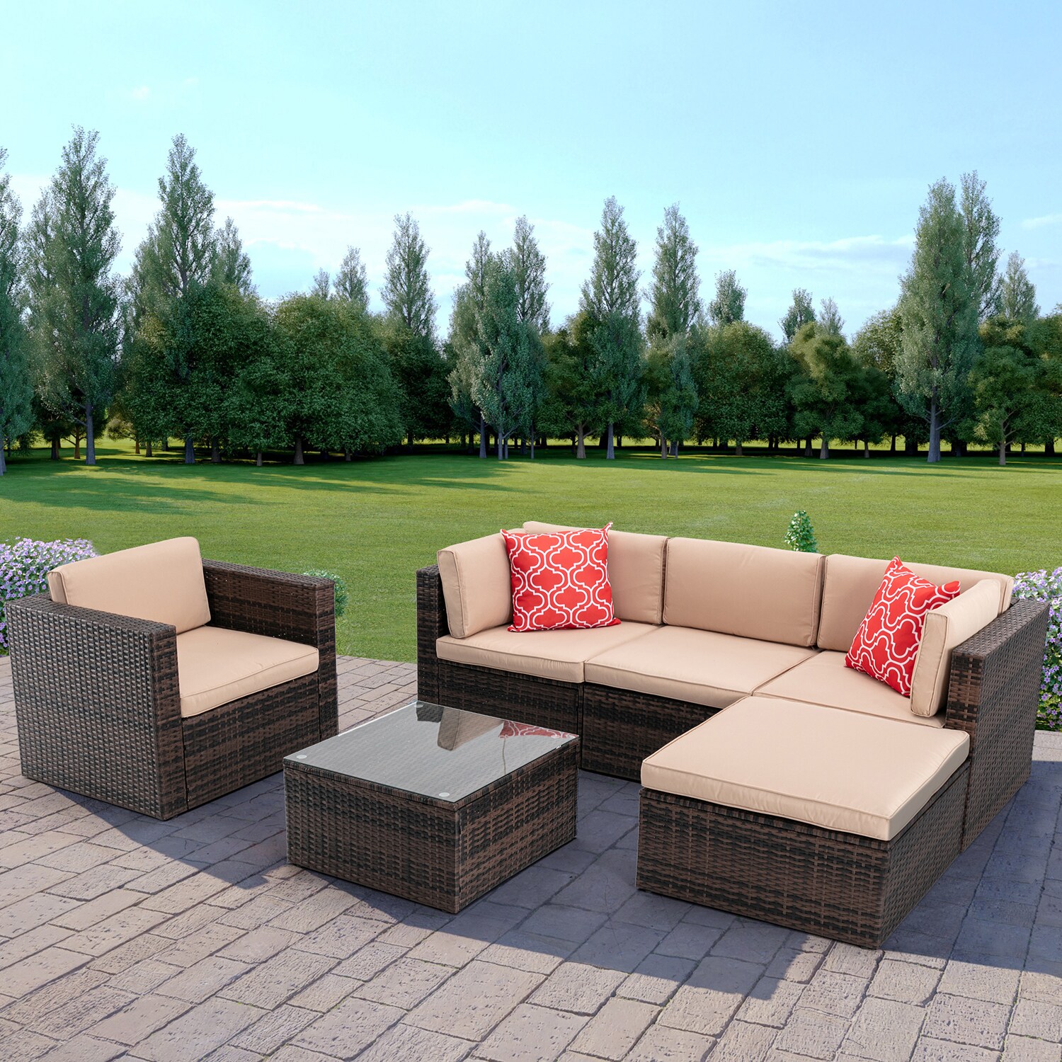 SINOFURN Patio Furniture Wicker Patio Conversation Set Seasonal Outdoor ...