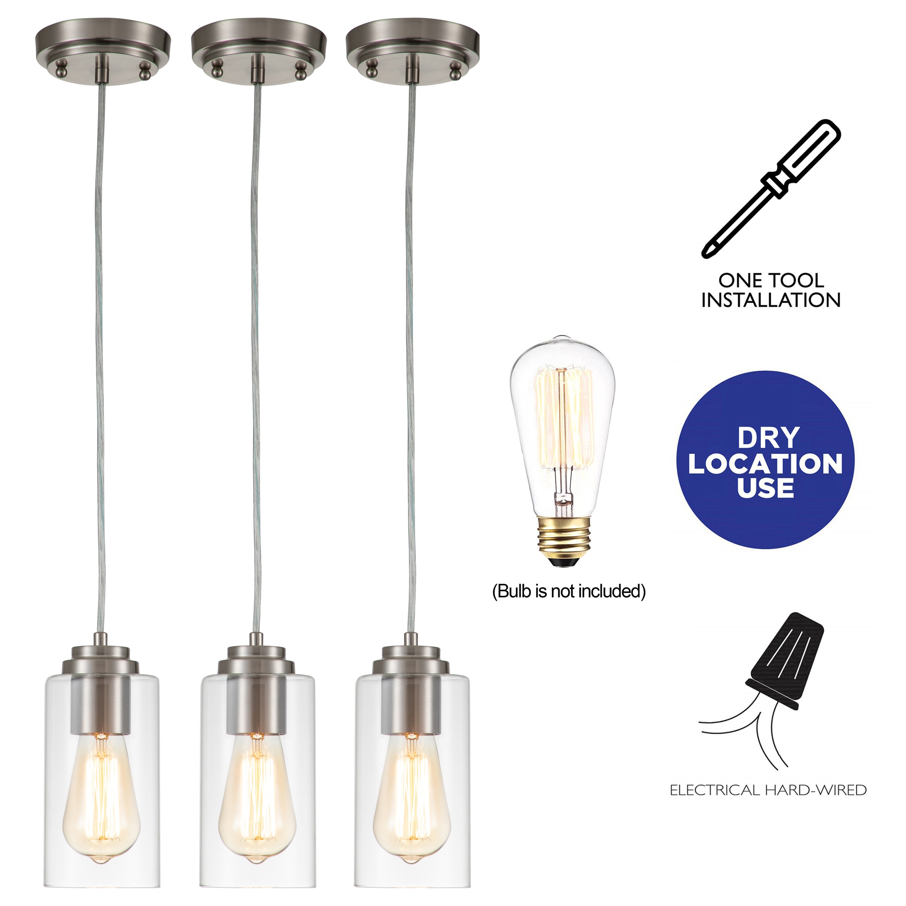Satin Nickel Mini Pendant Light with Clear Glass Shade