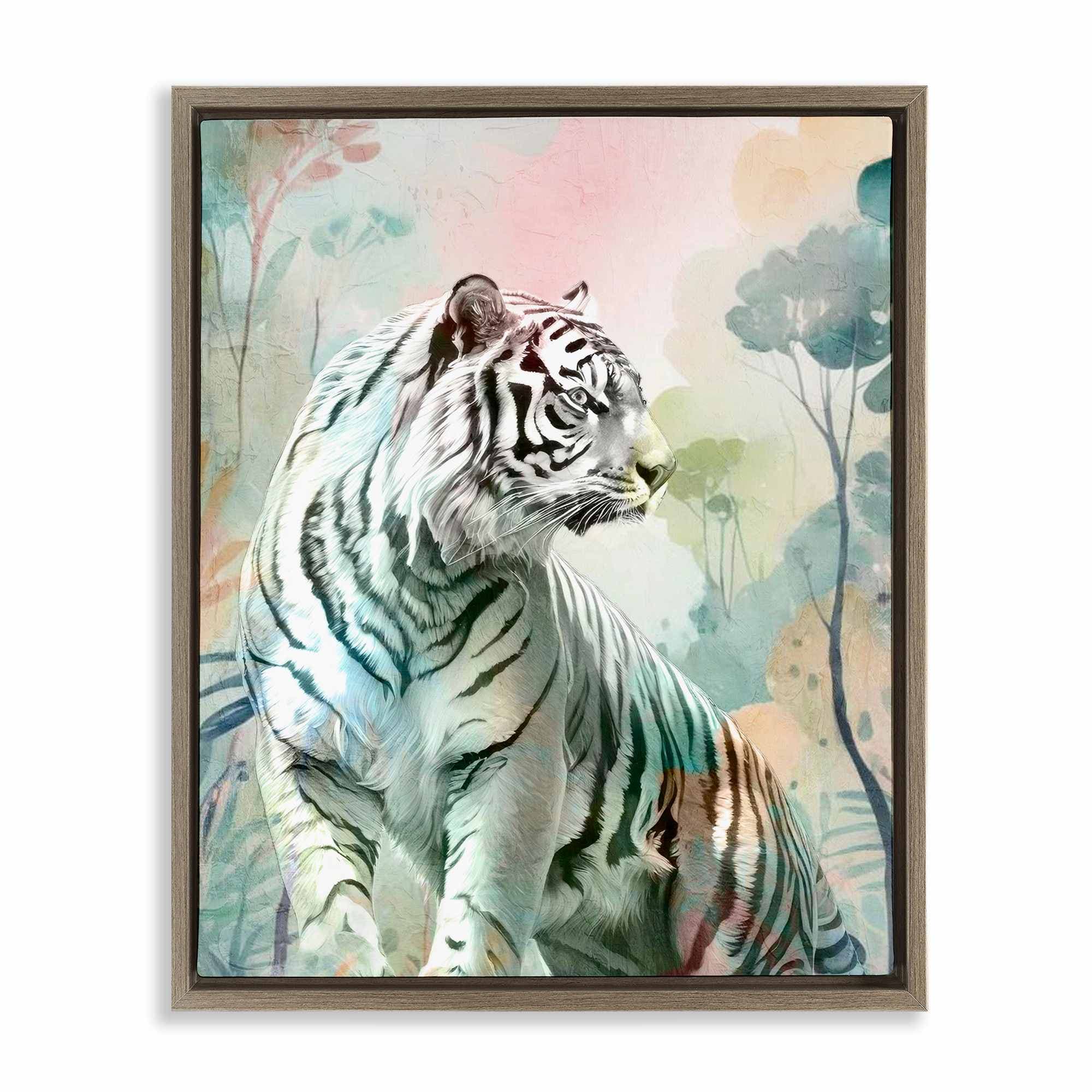 Stupell Industries BS-079-FFE-16X20 Soft Gazing Tiger Brown Framed Floater Canvas Wall Art By Kim Allen 17 x 21