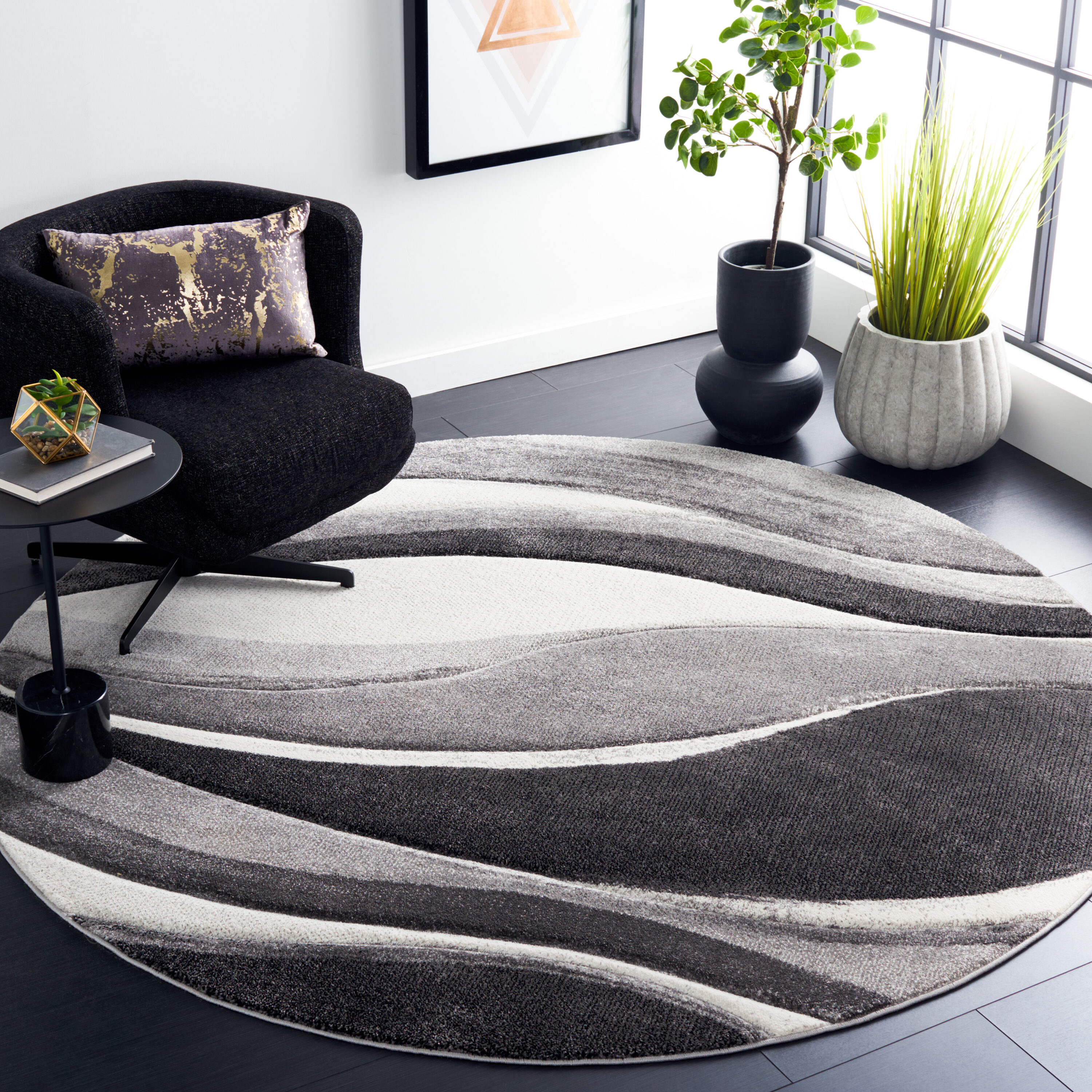 Hollywood 766G Grey / Ivory 7 X 7 Round Area Rug