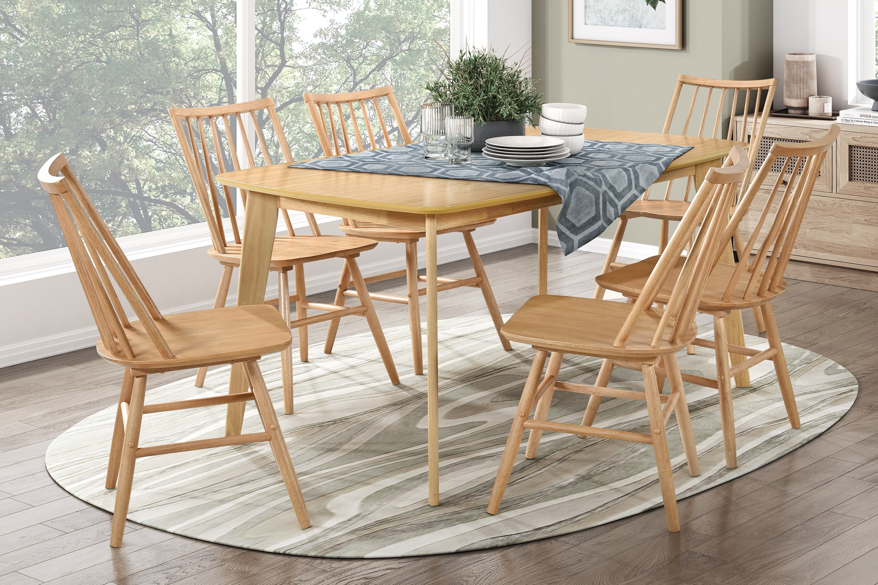 Oak Contemporary/Modern Dining Room Set with Rectangular Table ( Seats 6 ) in Brown | - Siavonce XH01500